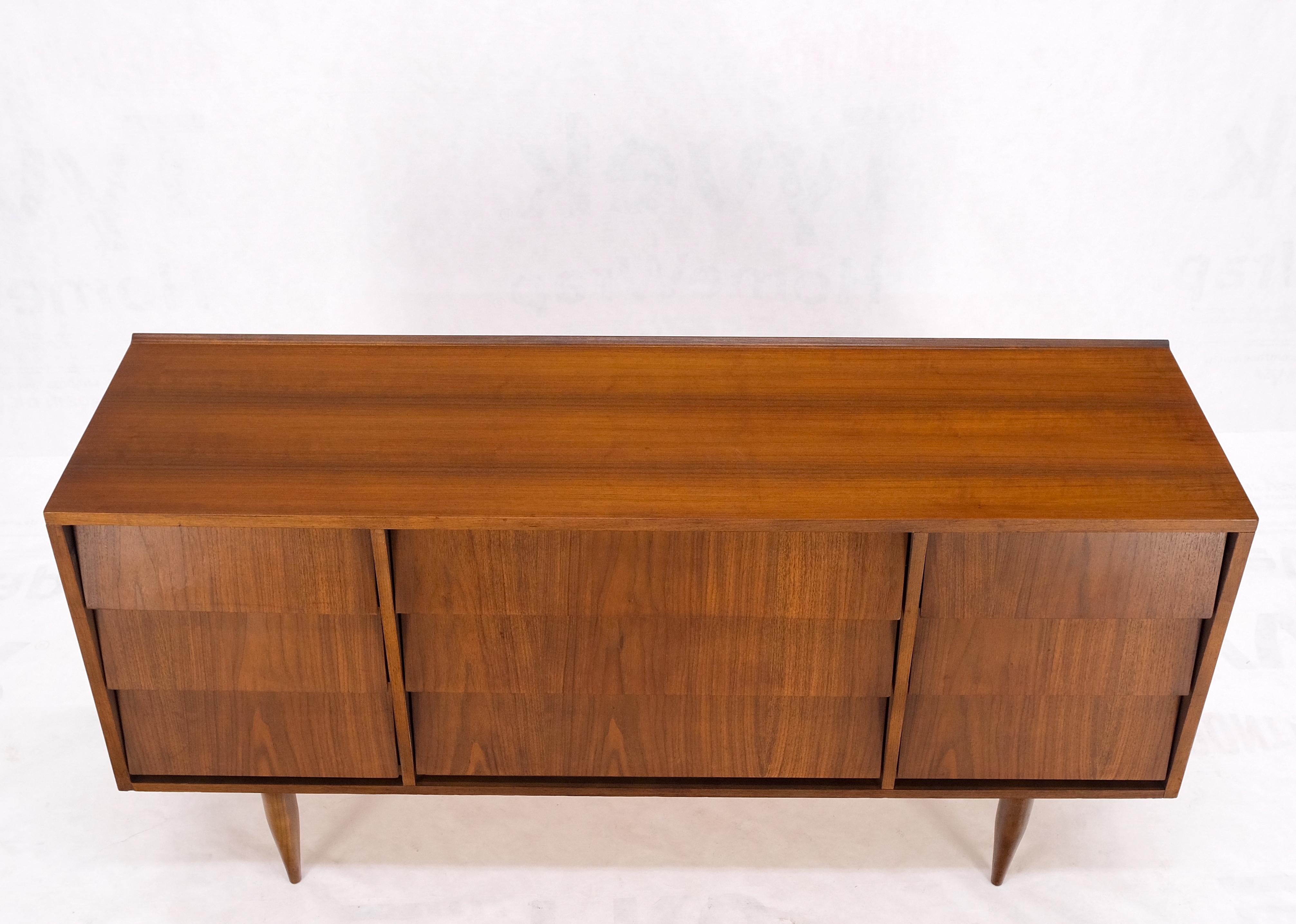 Walnut Louver Front 9 Drawers Long Credenza Dresser American Mid-Century Modern Mint! For Sale