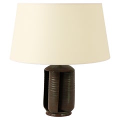 Louvered Dark Green Pottery Lamp, UK 1950's