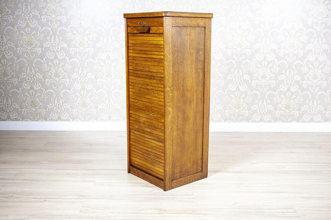 Louvered Door Oak Cabinet from the Early 20th Century

We present you a striking cabinet from Great Britain with a louvered door. This highly decorative and fully functional office piece of furniture is made of oak. The cabinet has original fittings
