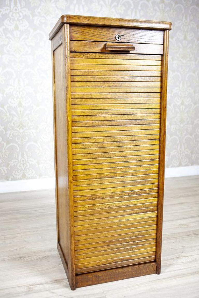 European Louvered Door Oak Cabinet from the Early 20th Century