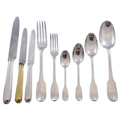 Antique Louvois by Puiforcat France Sterling Silver Flatware Set Service 54 pcs Dinner