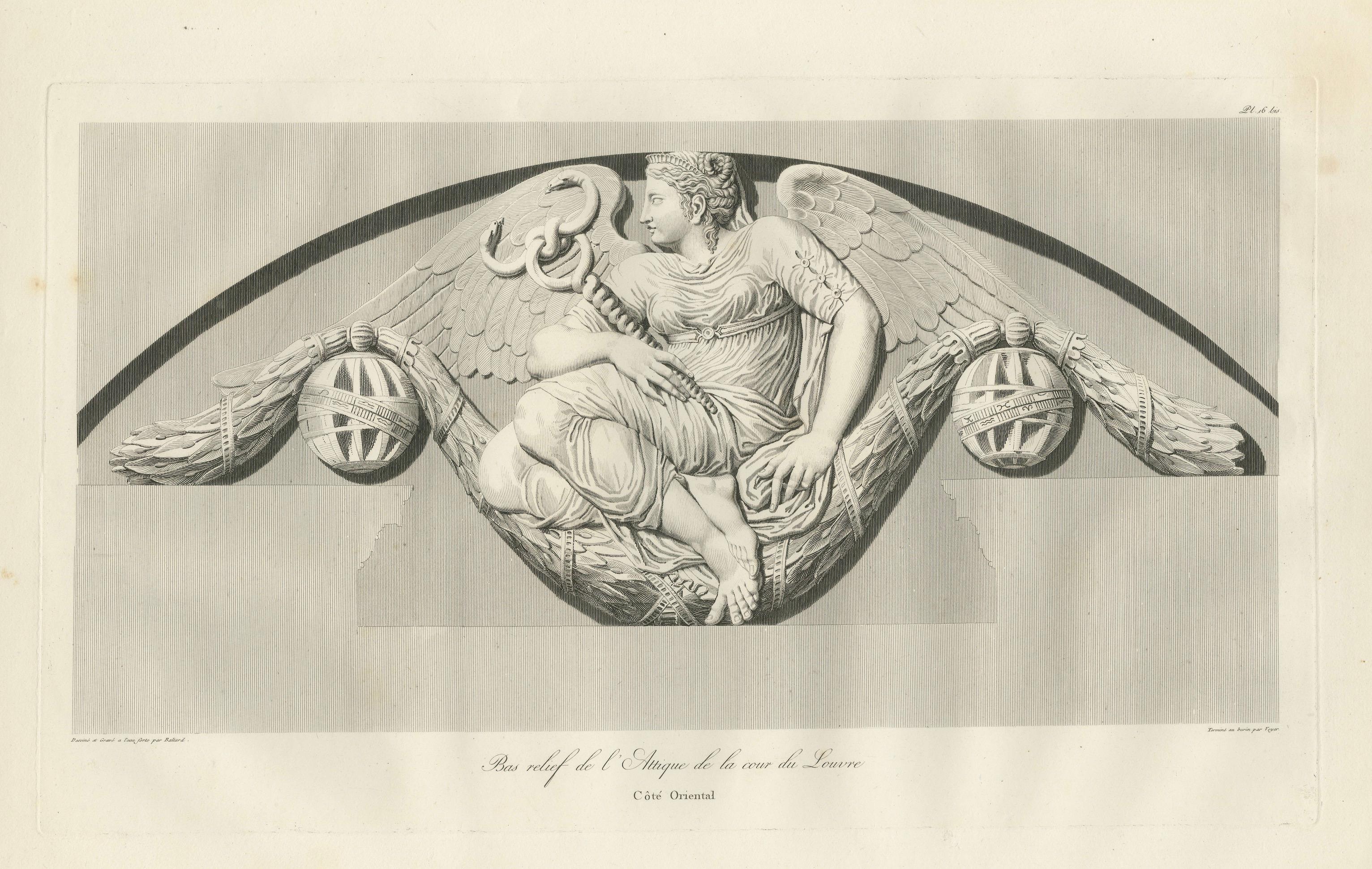 Louvre Architectural Bas-Relief Engravings Pair, French Neoclassical Plates 1803