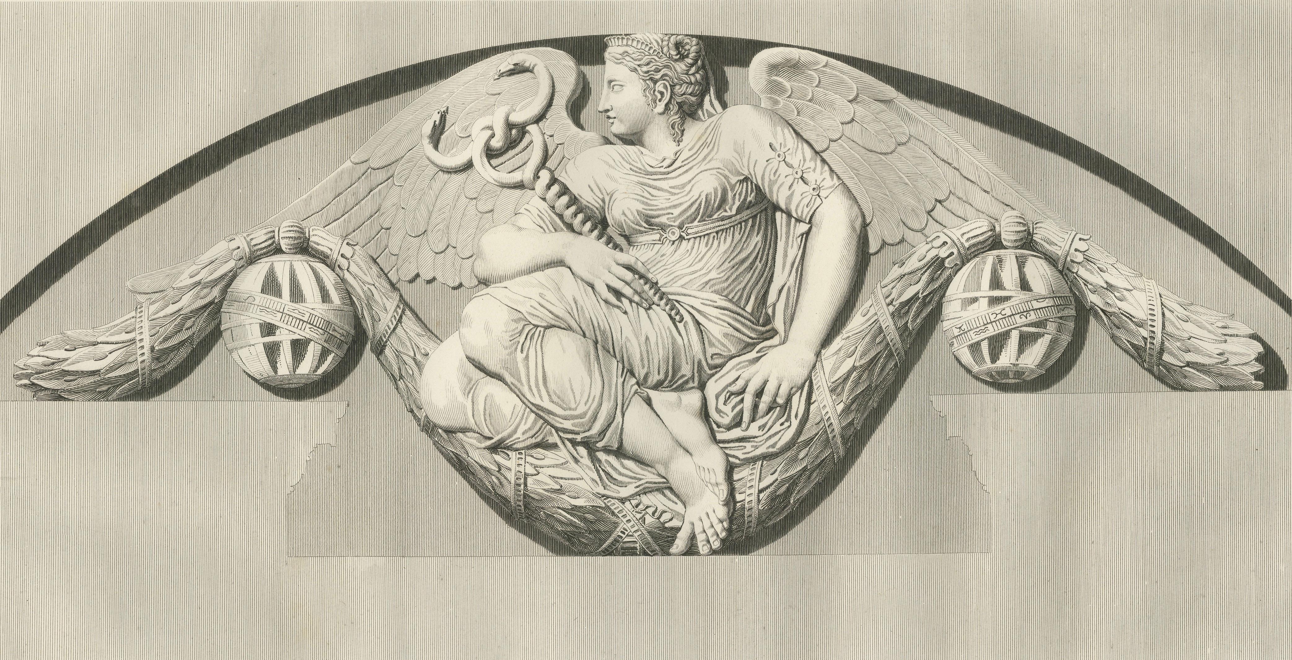 Louvre Architectural Bas-Relief Engravings Pair, French Neoclassical Plates 1803
