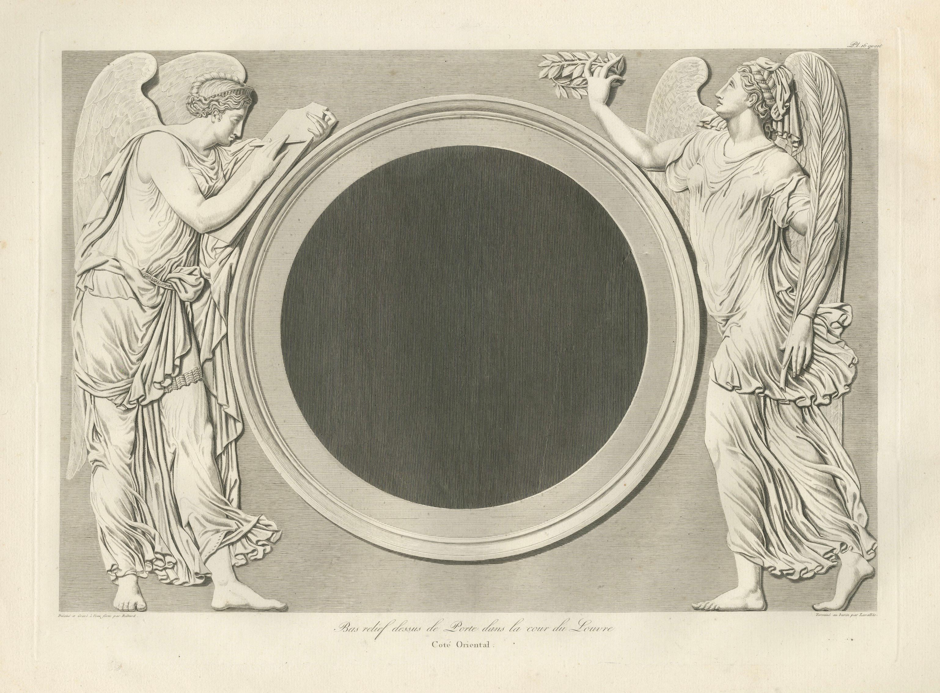 Louvre Architectural Bas-Relief Engravings Pair, French Neoclassical Plates 1803