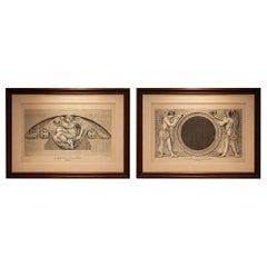 Louvre Architectural Bas-Relief Engravings Pair, French Neoclassical Plates 1803