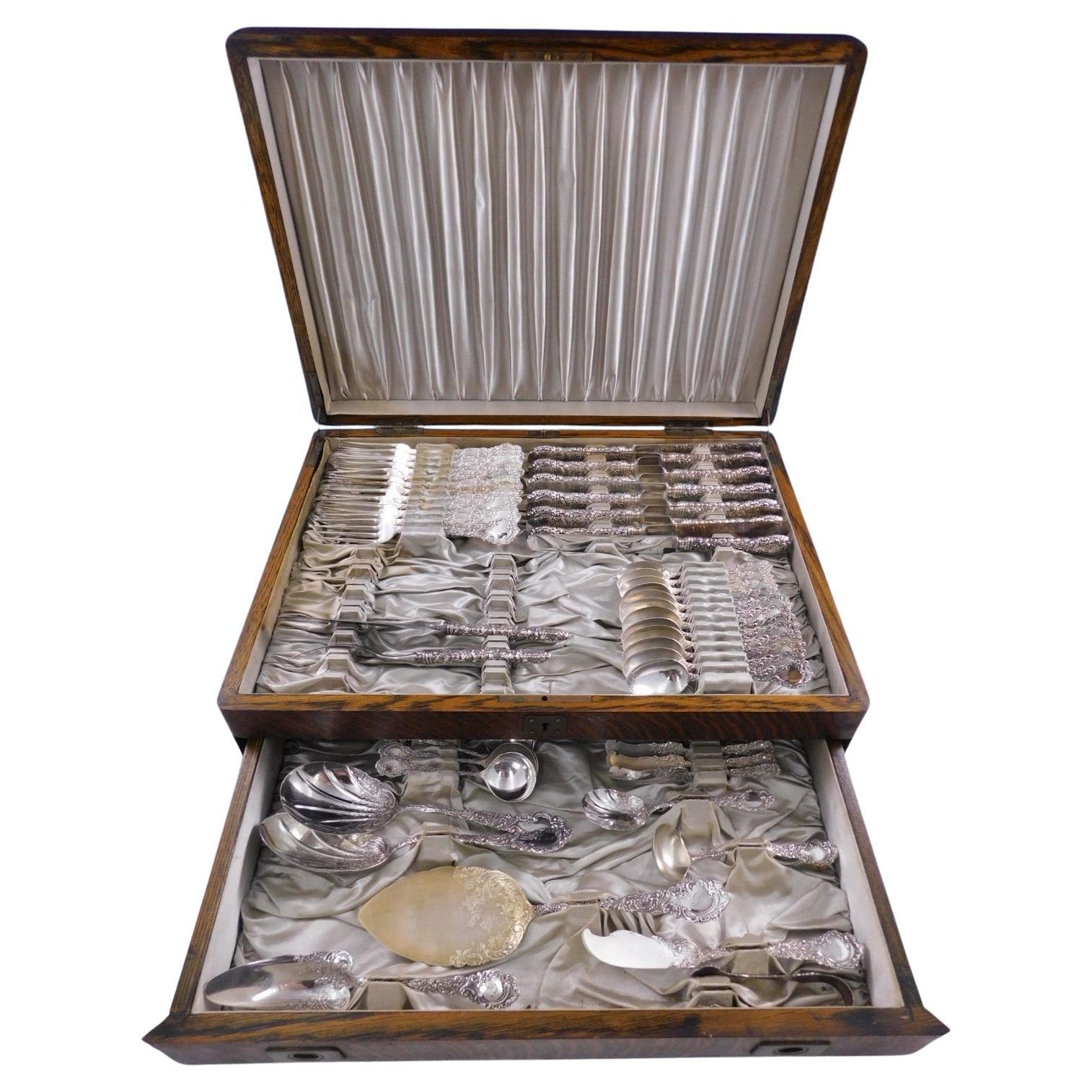 Louvre by Wallace Sterling Silver Dinner Size Flatware Set Service 68 pcs in box For Sale