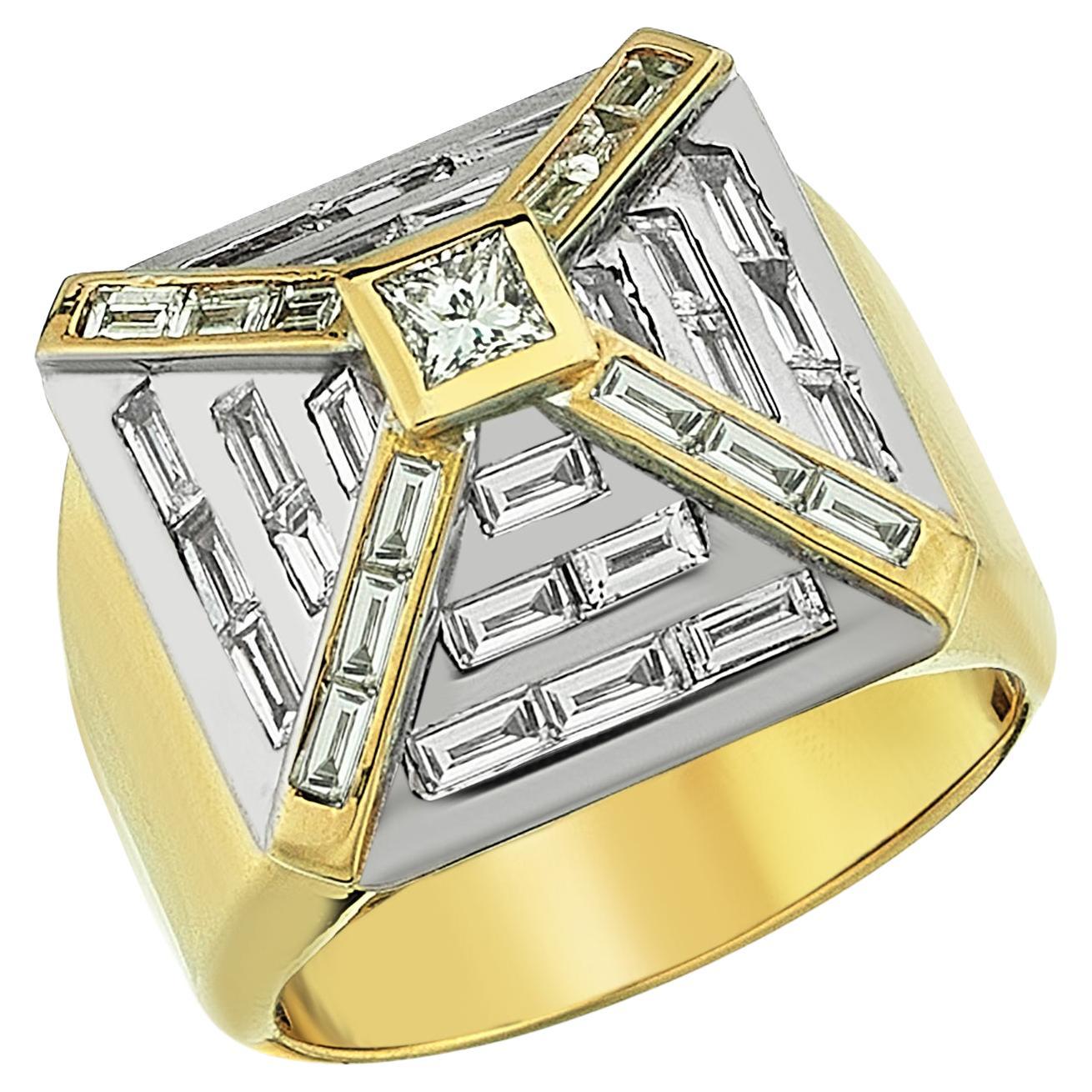 Louvre gold and diamond ring For Sale