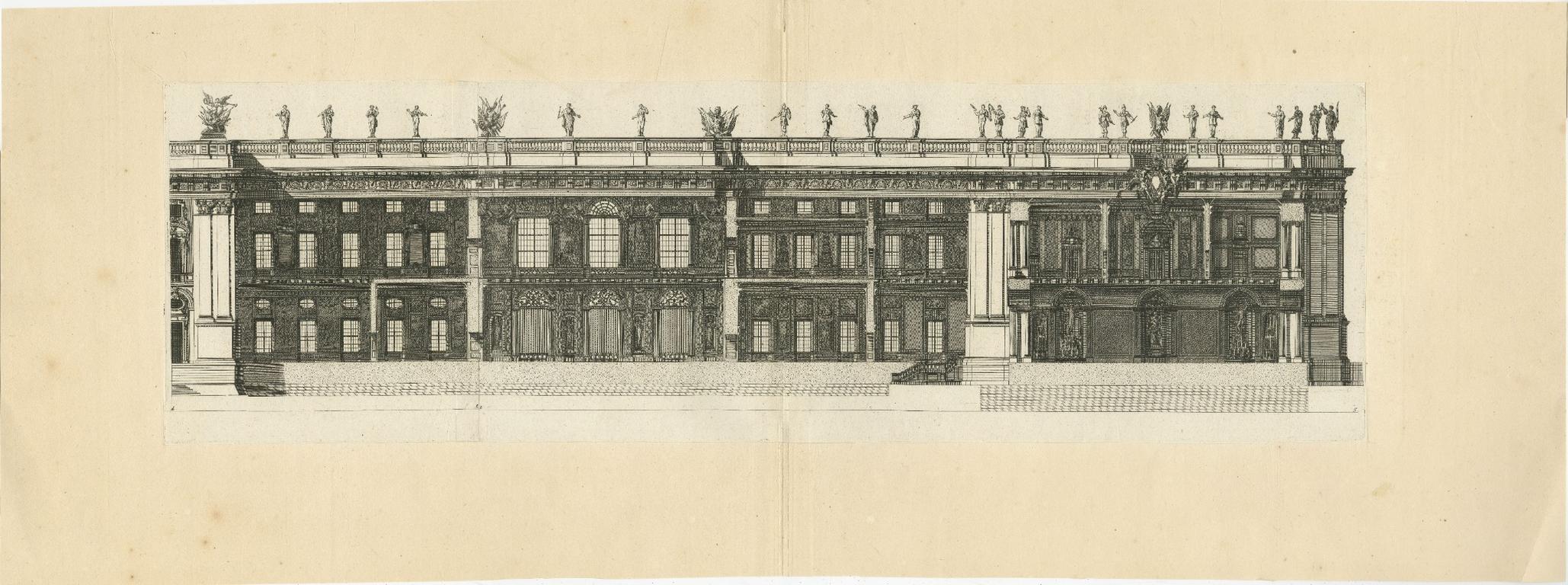Fassade des Louvre Grande Galerie - Antiker Architekturstich, Marot um 1670 im Angebot 4