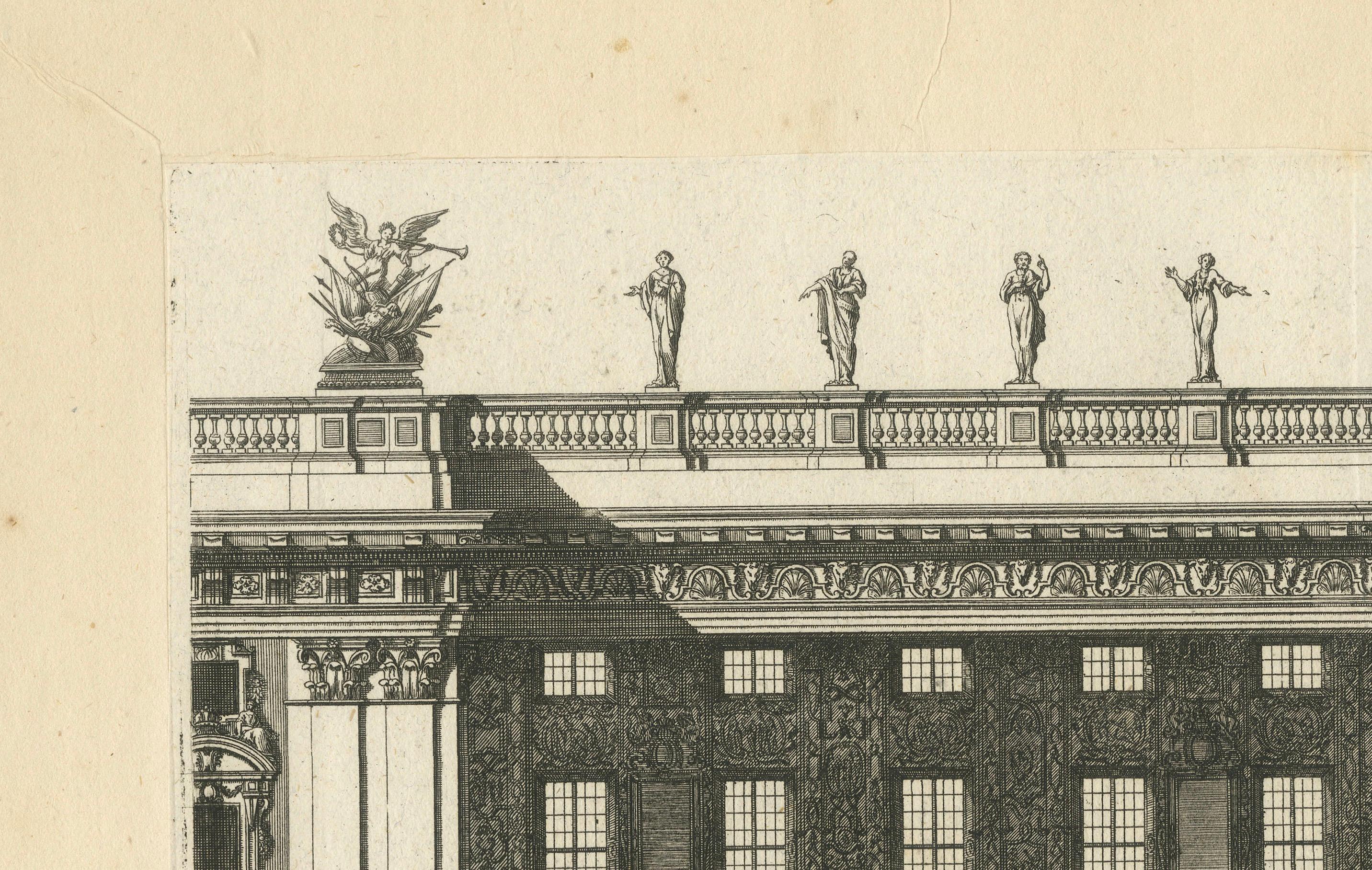 Fassade des Louvre Grande Galerie - Antiker Architekturstich, Marot um 1670 im Angebot 2