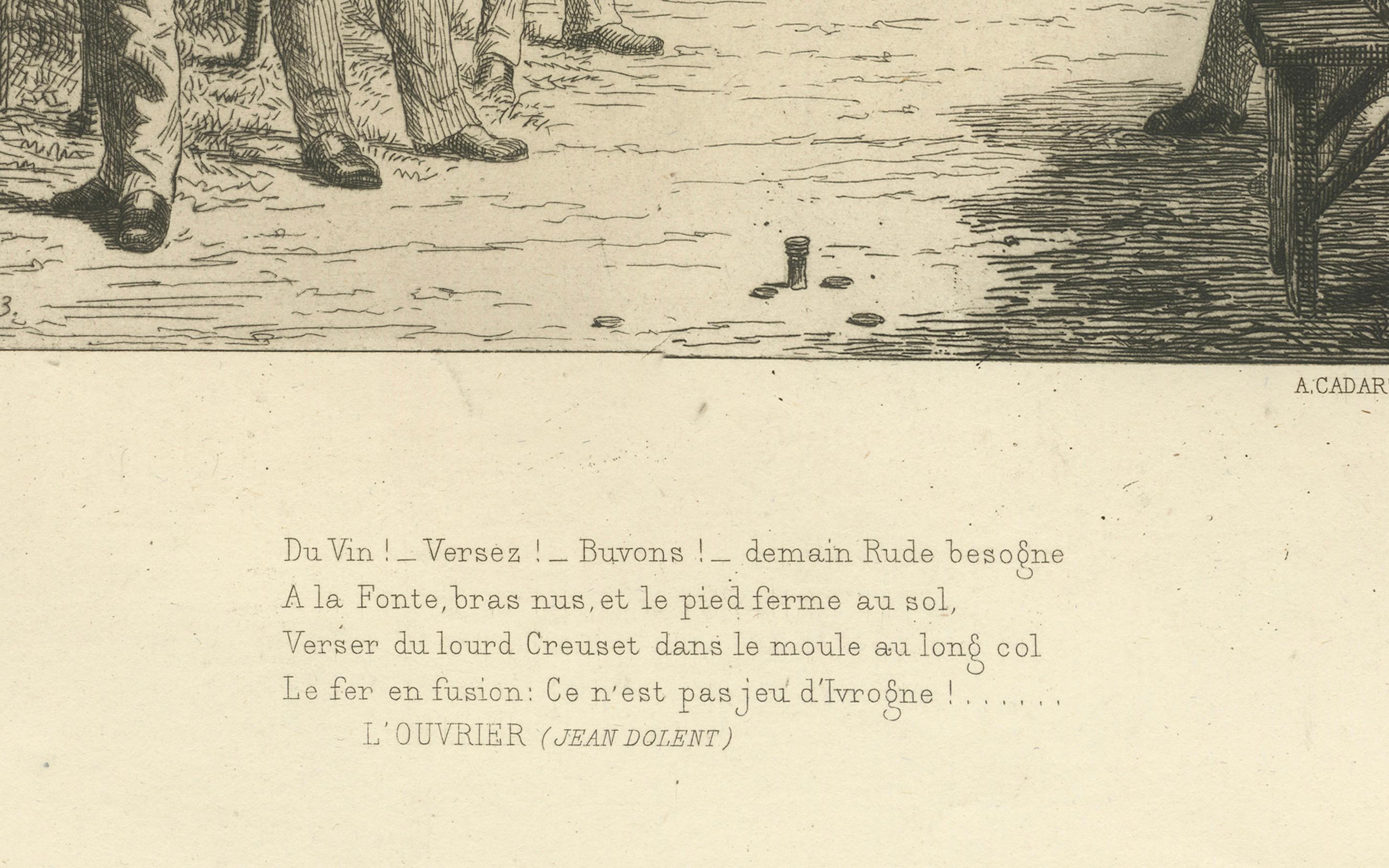 Engraved L'Ouvrier (The Worker) Playing Boules by Eugène Henri Millet, Published in 1873 For Sale