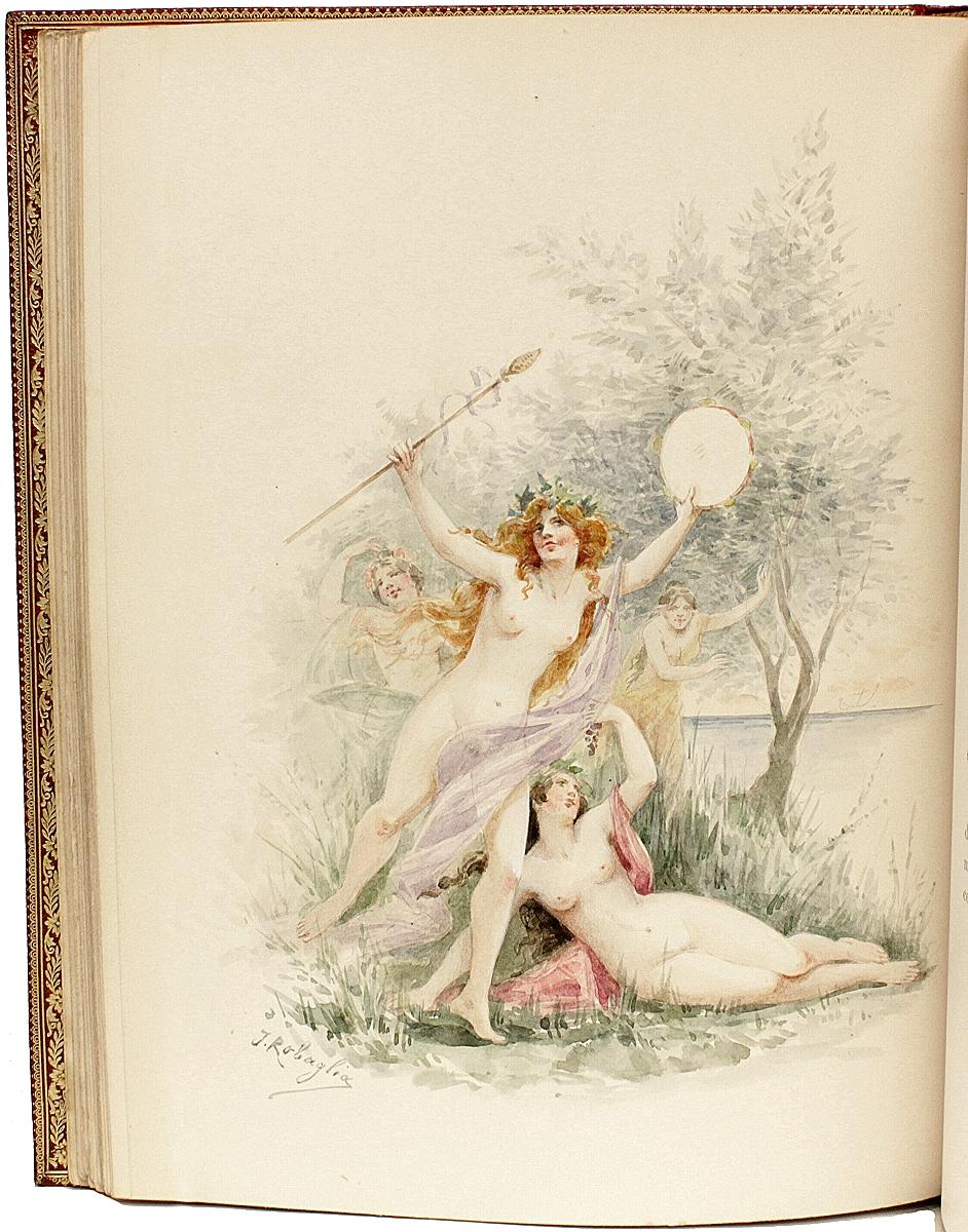 Late 19th Century Louys, Pierre, Les Chansons De Bilitis, with 5 Original Watercolor Illustrations For Sale