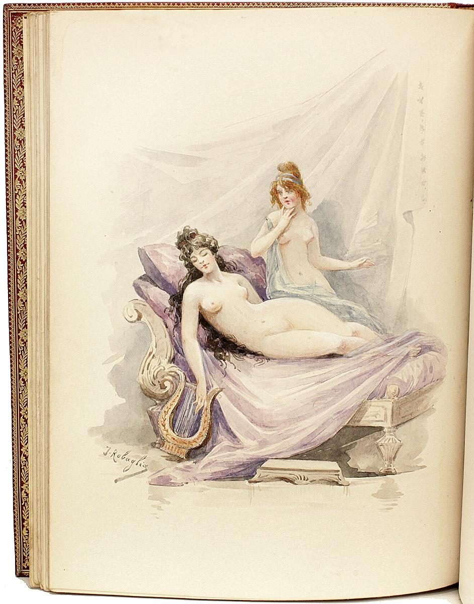 Late 19th Century Louys, Pierre, Les Chansons De Bilitis, with 5 Original Watercolor Illustrations For Sale