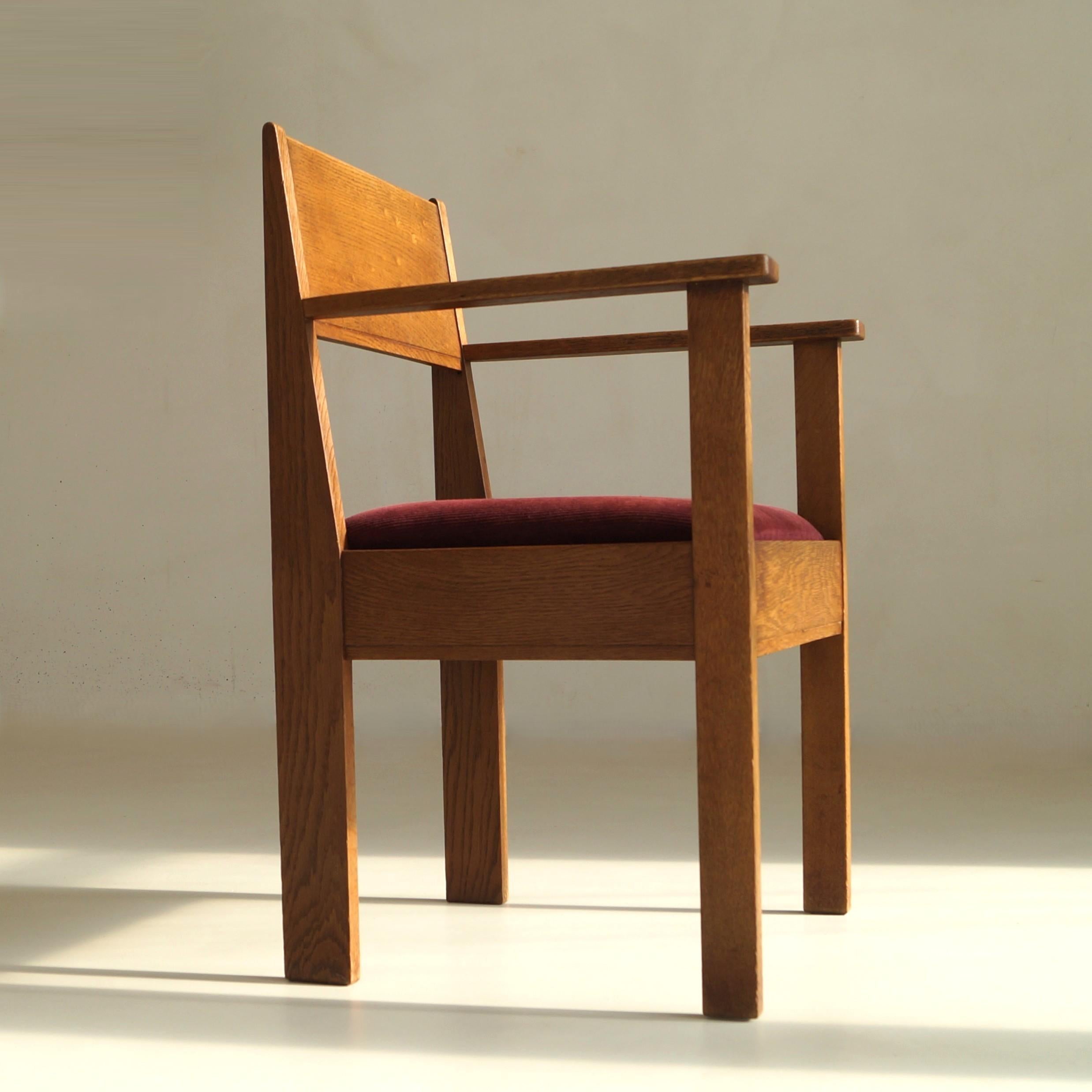 L.O.V. Oosterbeek rationalistischer Sessel oder Schreibtischstuhl, niederländisches Art Deco, 1920er Jahre (Eichenholz) im Angebot