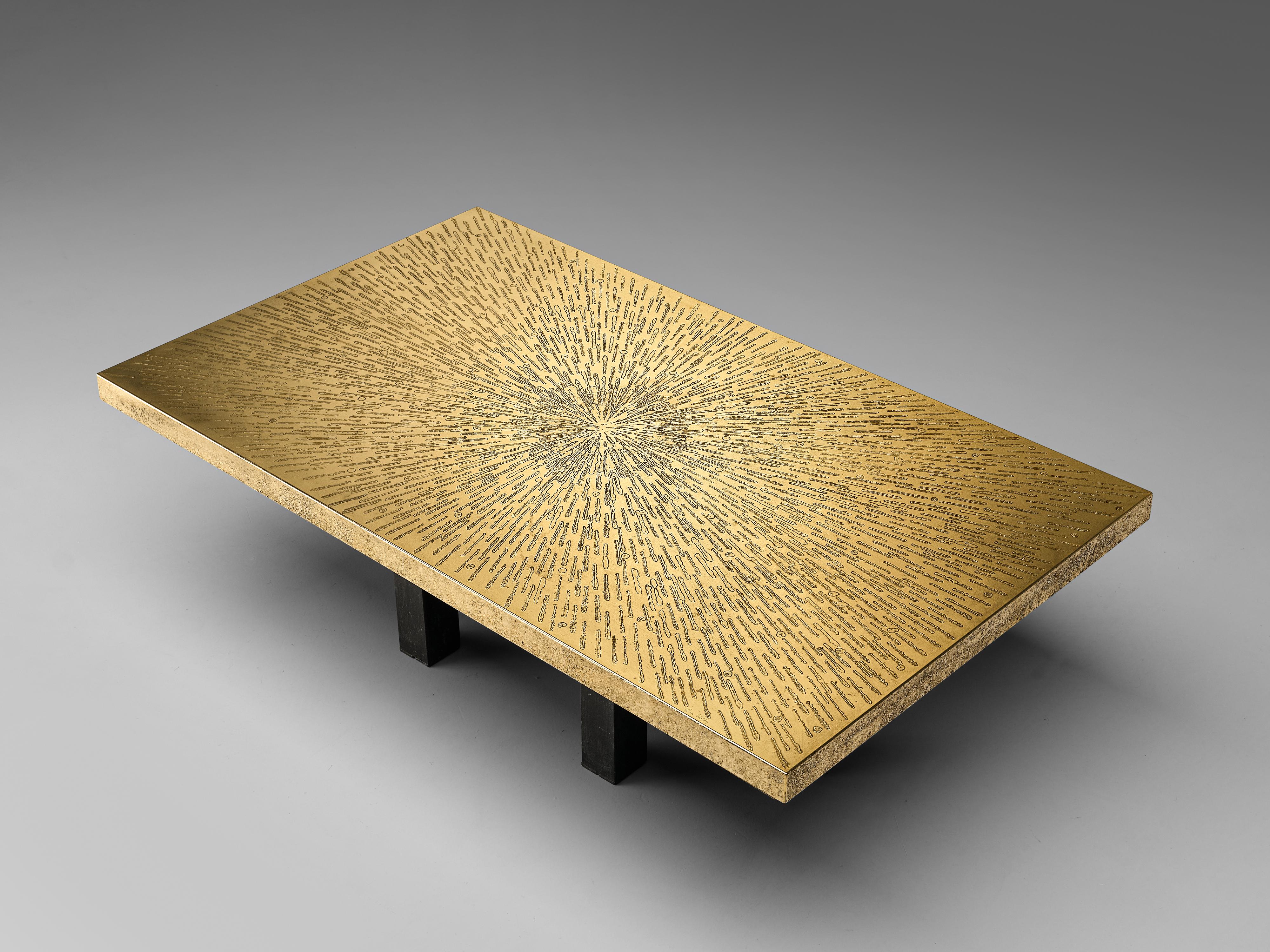 Late 20th Century Lova Creation Etched Brass Coffee Table