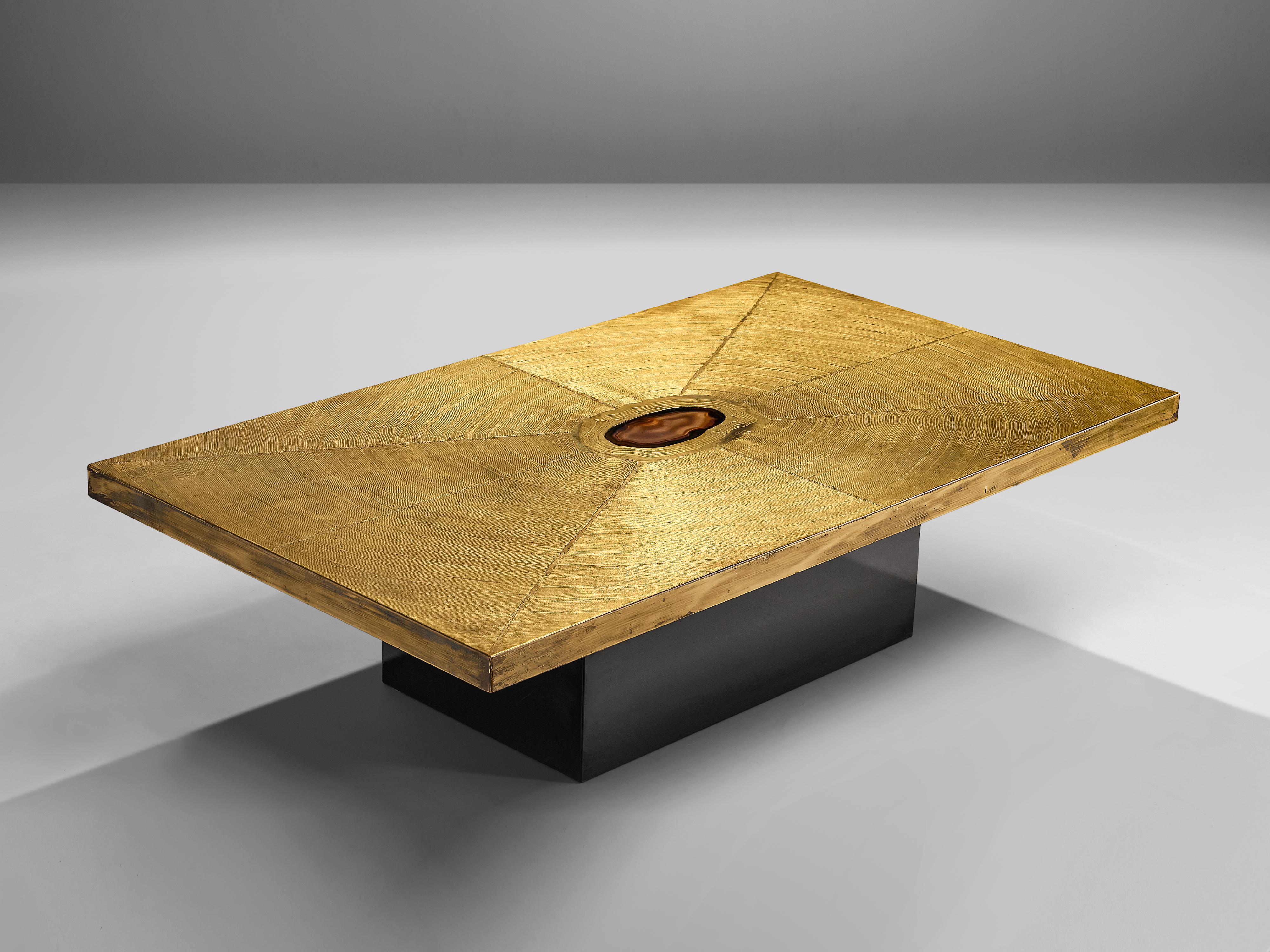Post-Modern Lova Creation Etched Brass Coffee Table with Agate