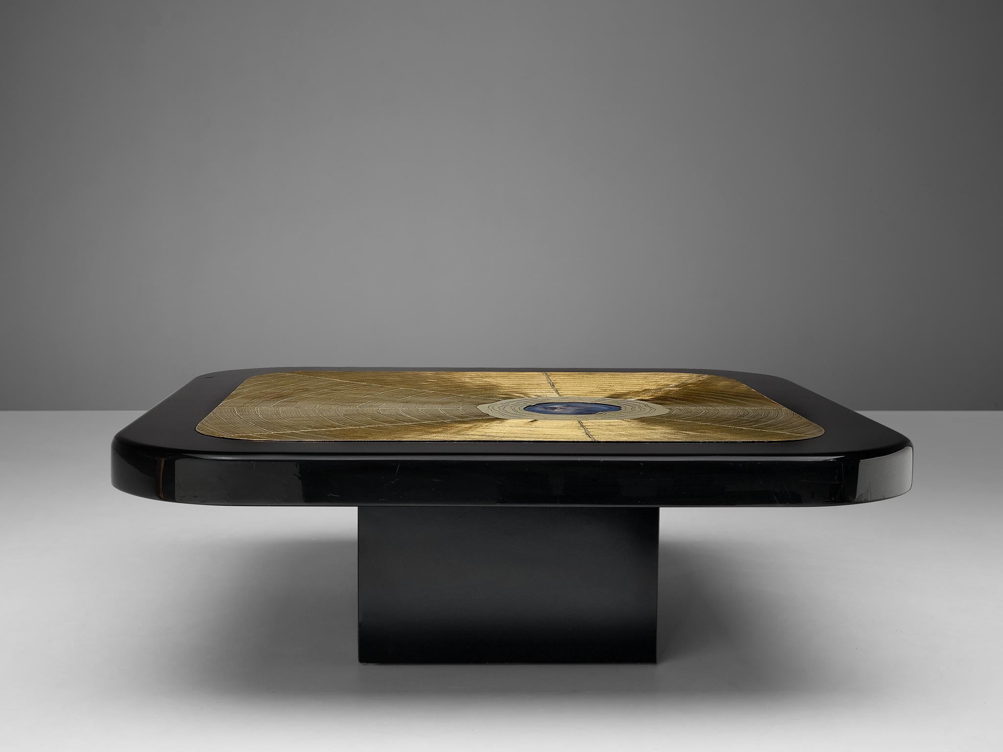 Metal Lova Creation Etched Brass Coffee Table with Agate Stone Inlay  For Sale