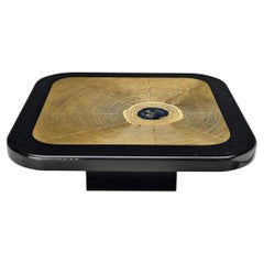 Lova Creation Etched Brass Coffee Table with Agate Stone Inlay 