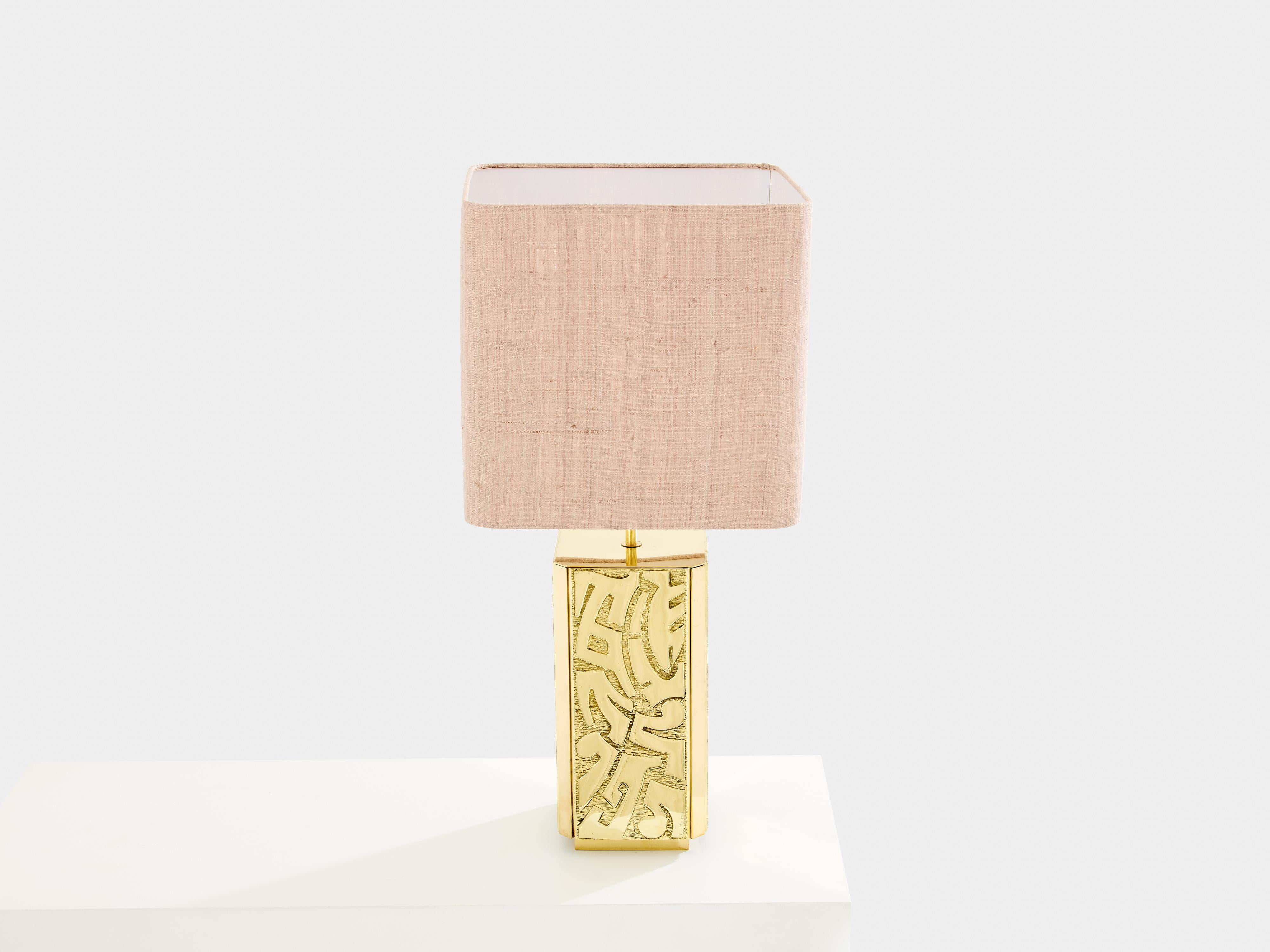 Belgian Lova Creation signed brass table lamp late 1970s For Sale