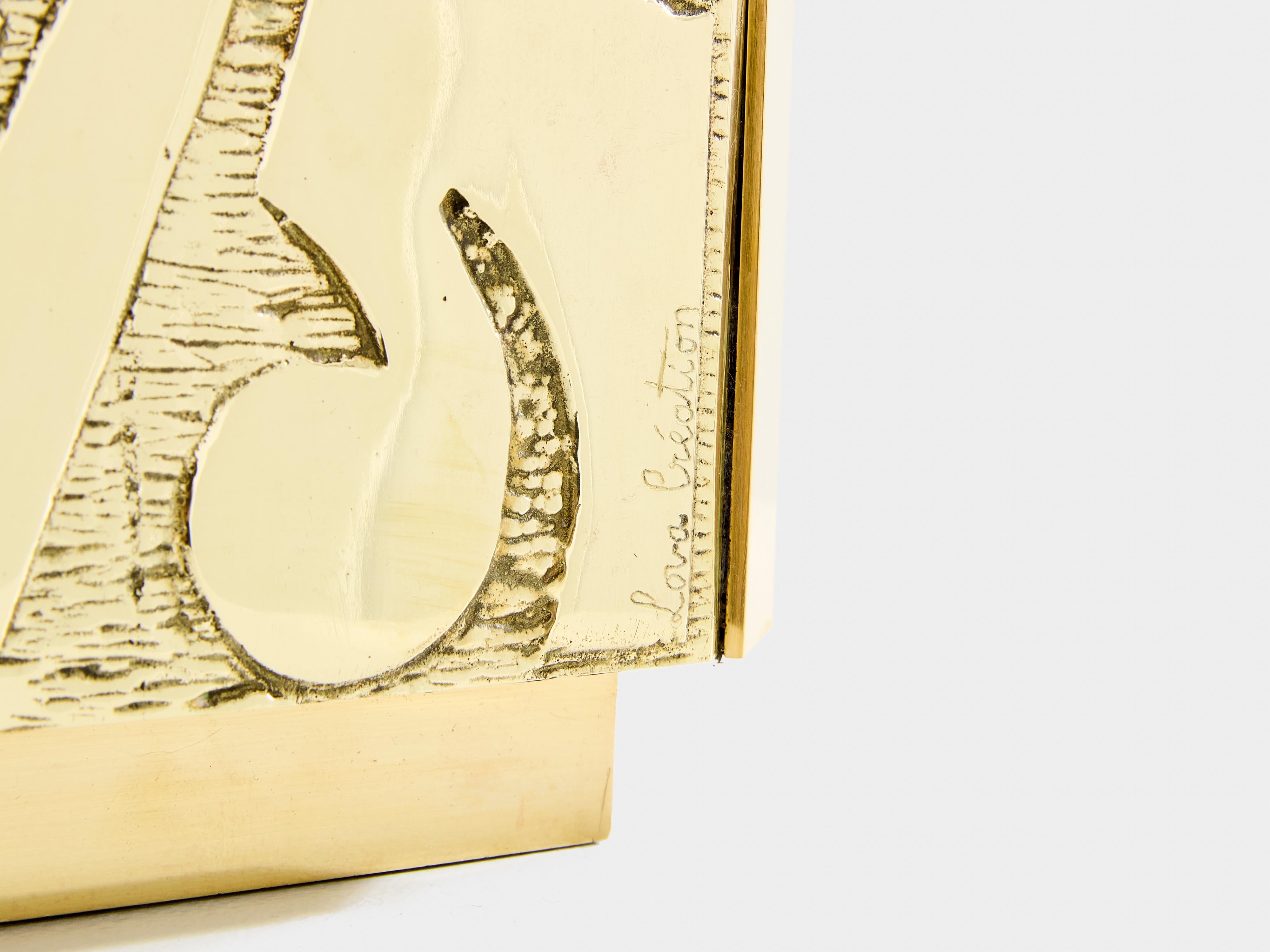 Brass Lova Creation signed brass table lamp late 1970s For Sale