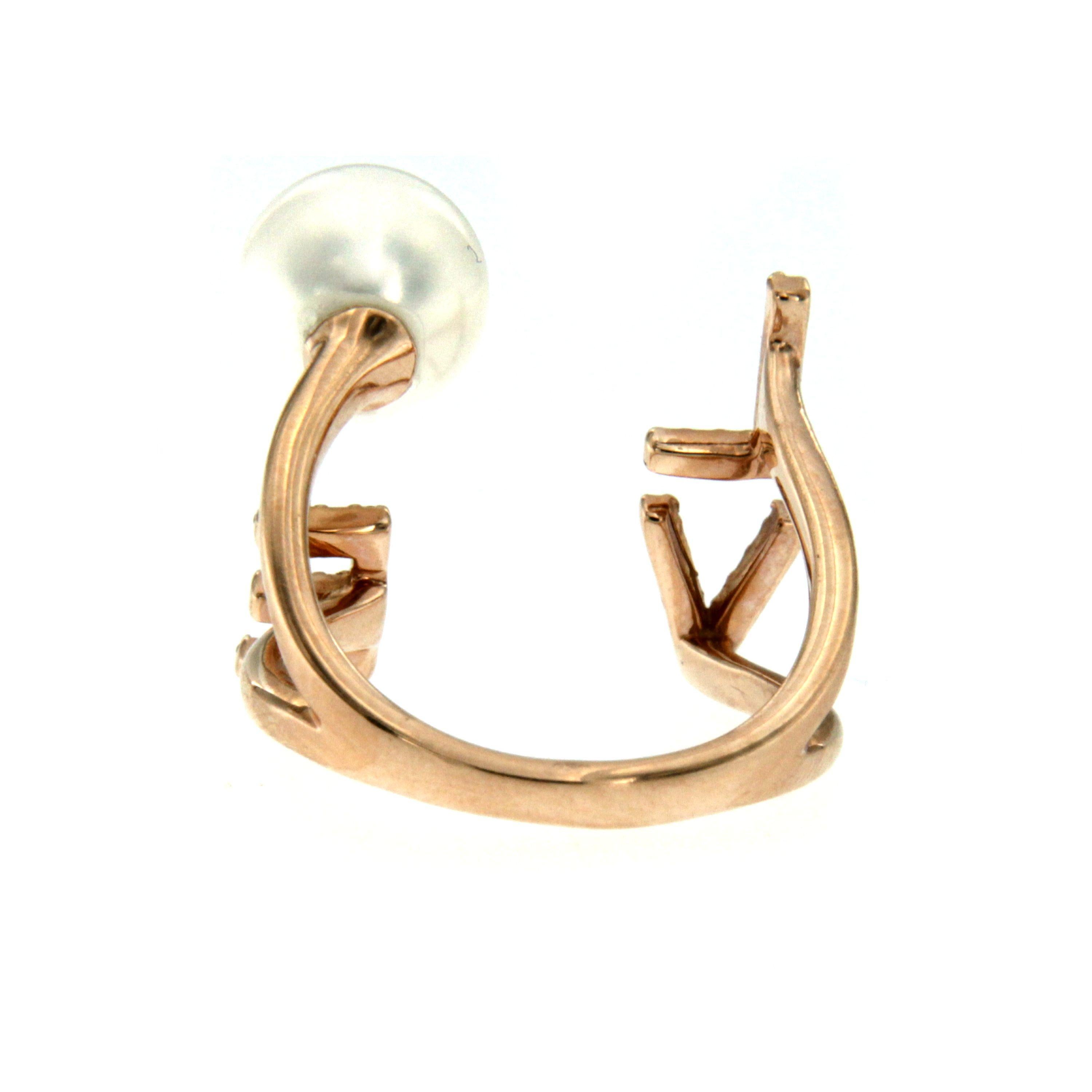 Love 14 Karat Gold Diamond Pearl Ring In New Condition For Sale In Napoli, Italy