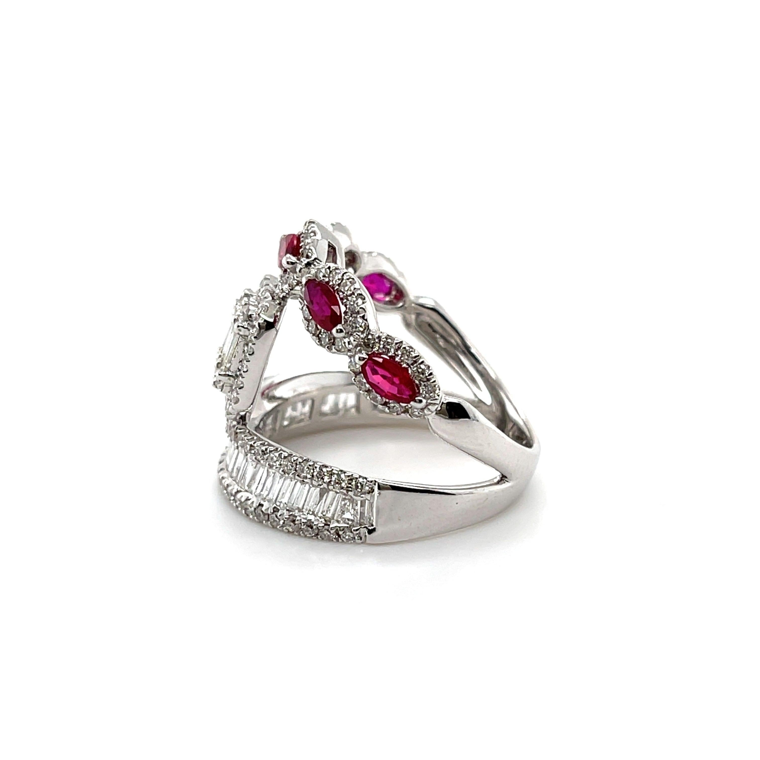 Contemporary 'Love' 18CT white gold  Ruby and Diamond Cocktail ring For Sale
