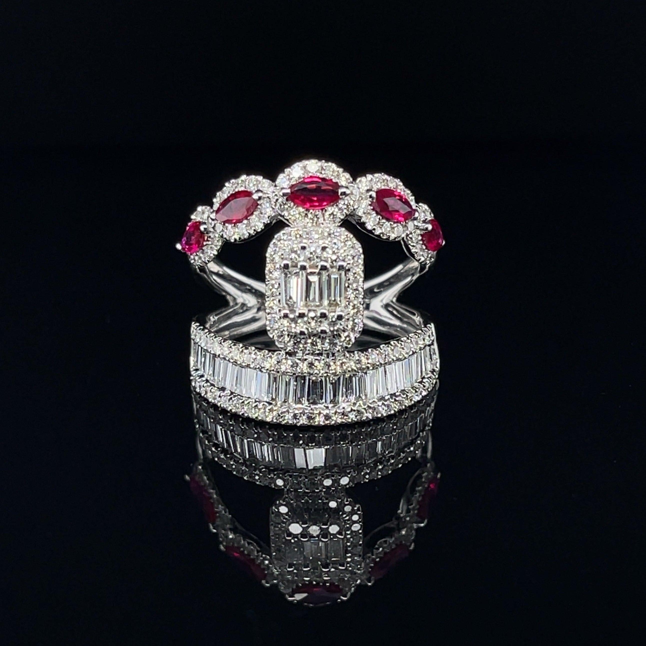 'Love' 18CT white gold  Ruby and Diamond Cocktail ring In New Condition For Sale In Sydney, NSW