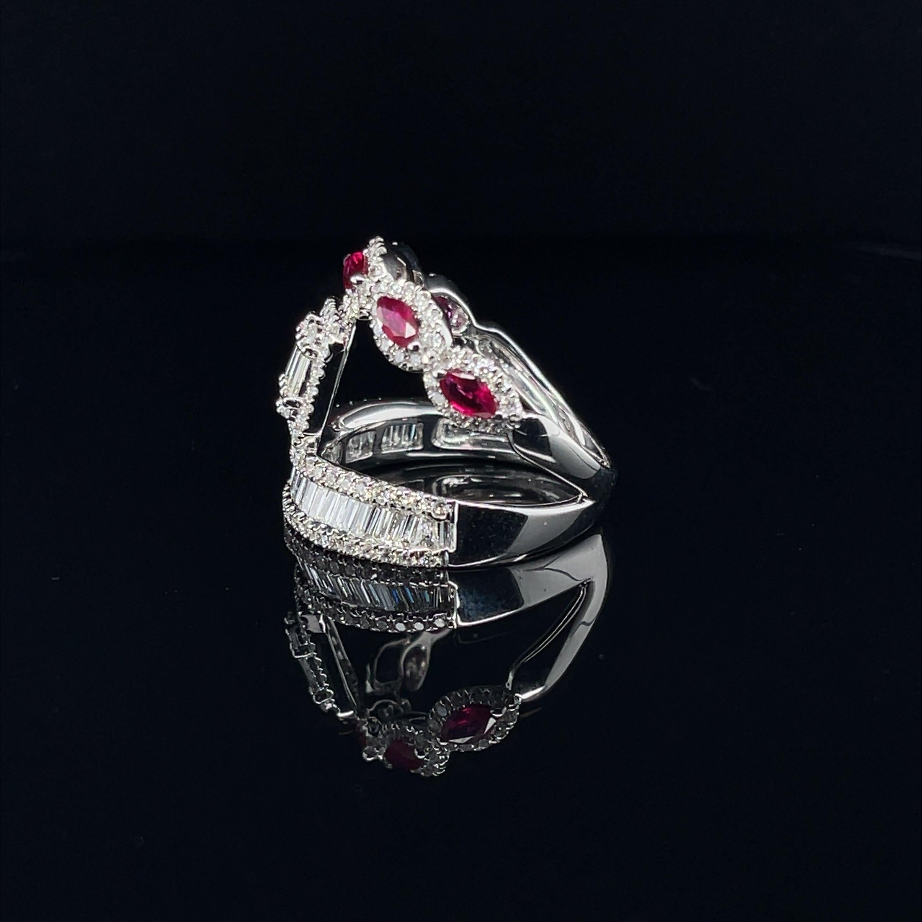 Women's 'Love' 18CT white gold  Ruby and Diamond Cocktail ring For Sale