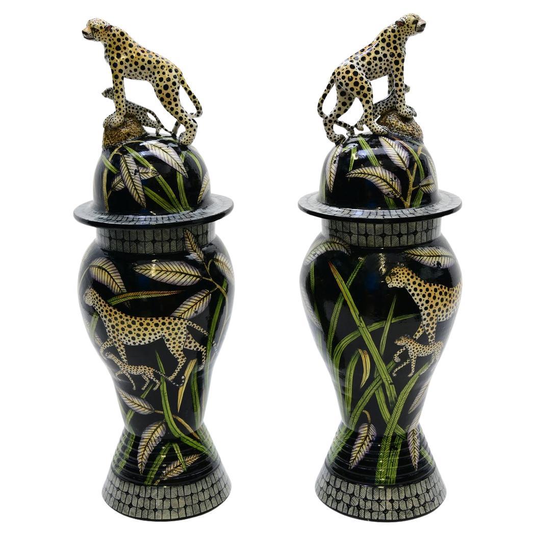  Love Art Ceramic Cheetah Urn Pair, hand made in South Africa