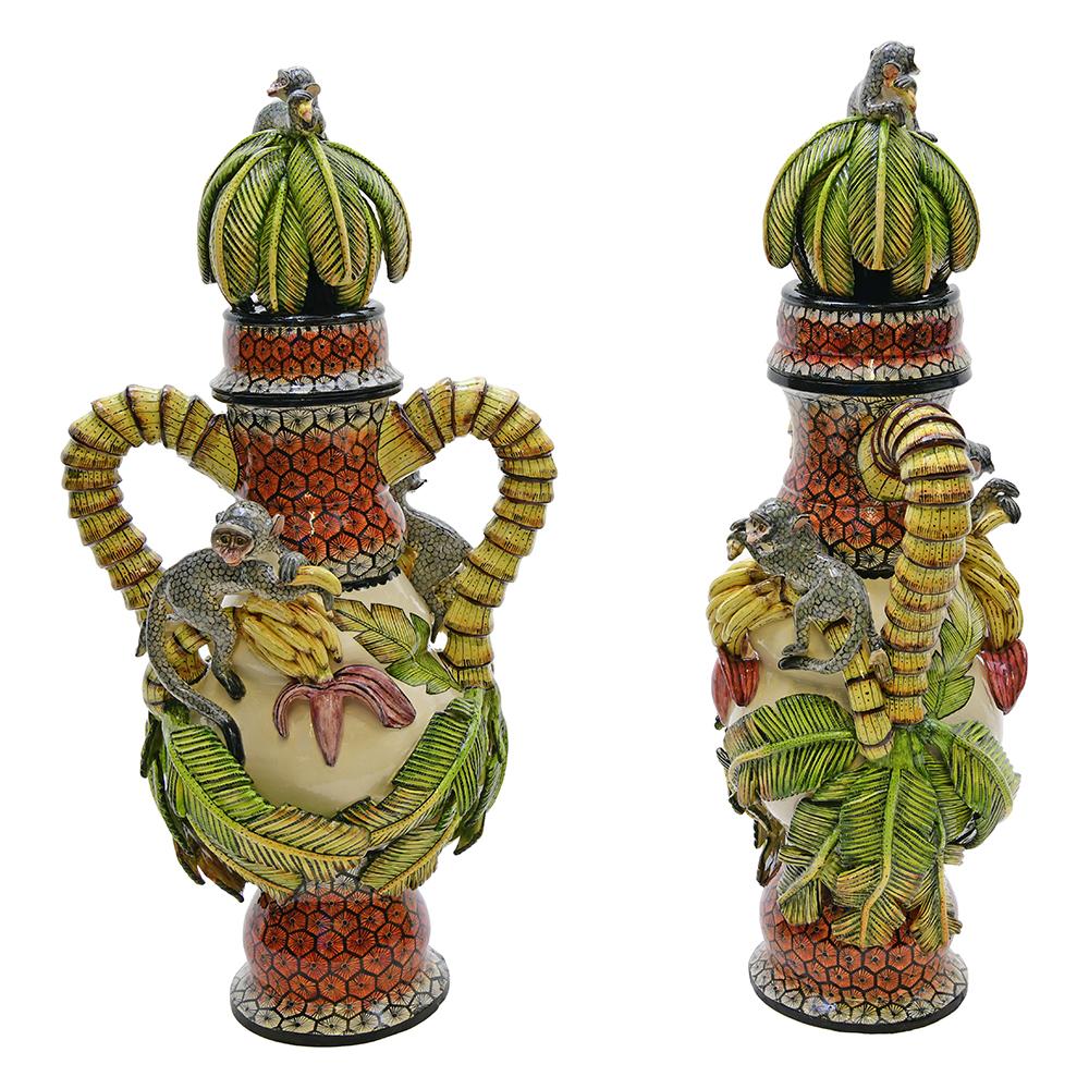 Fired Love Art Ceramic Monkey Urn Pair, hand made in South Africa For Sale