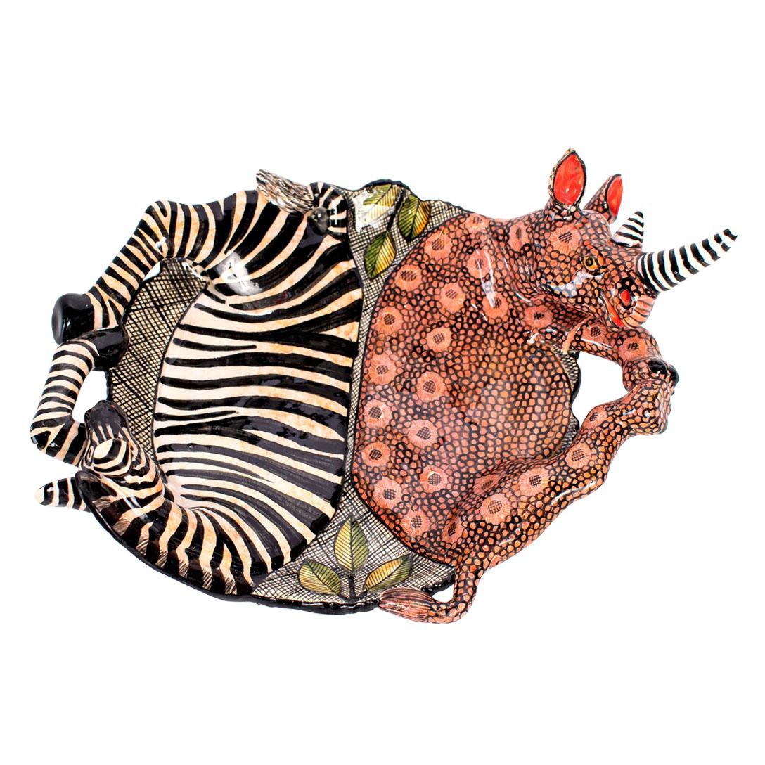 Modern Love Art Ceramics Rhino Zebra Coin Dish, hand made in South Africa
