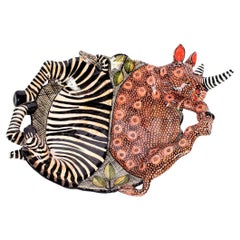 Plato monedero Rhino Zebra de Love Art Ceramics, hecho a mano en Sudáfrica