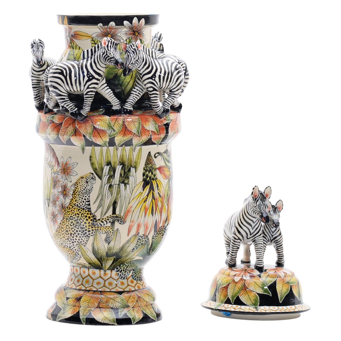 Modern Love Art Ceramics Zebra urn, hand made in South Africa For Sale