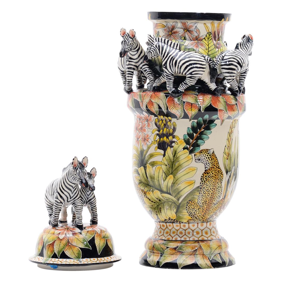 South African Love Art Ceramics Zebra urn, hand made in South Africa For Sale