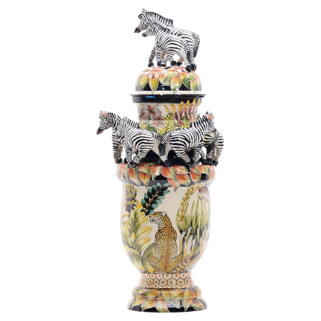 Love Art Ceramics Zebra urn, hand made in South Africa