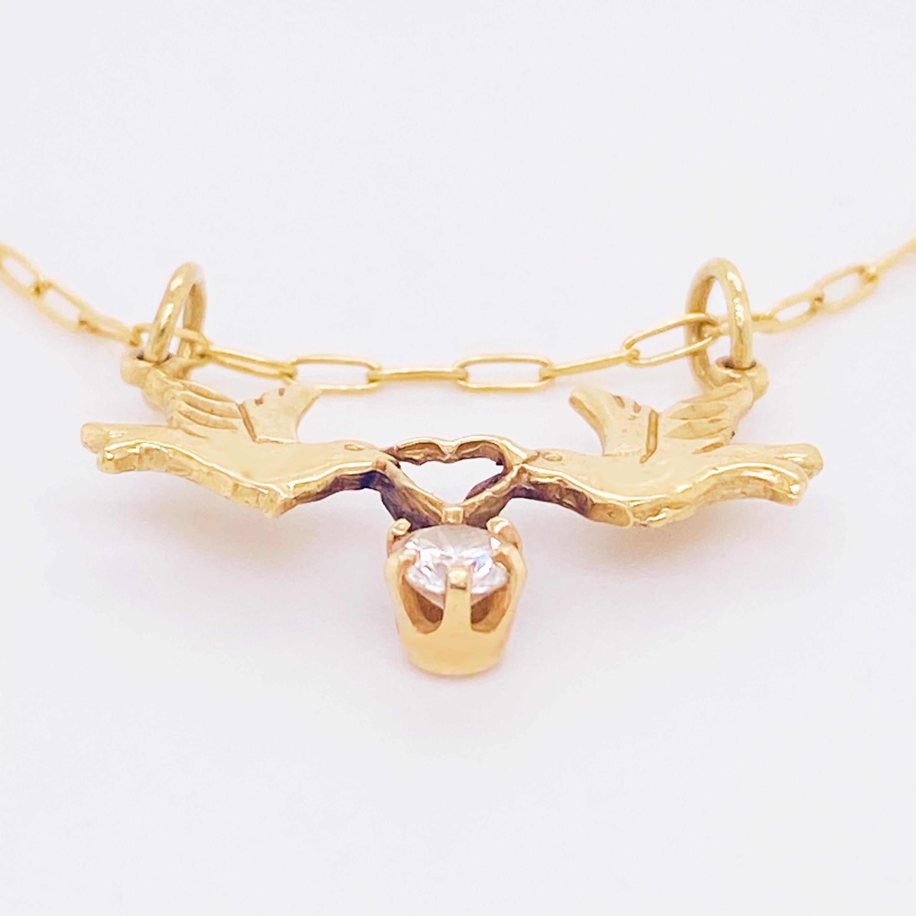 Modern Love Bird Necklace, Diamond, 14 Karat Gold, Neckmess, Stackable Necklace, Estate