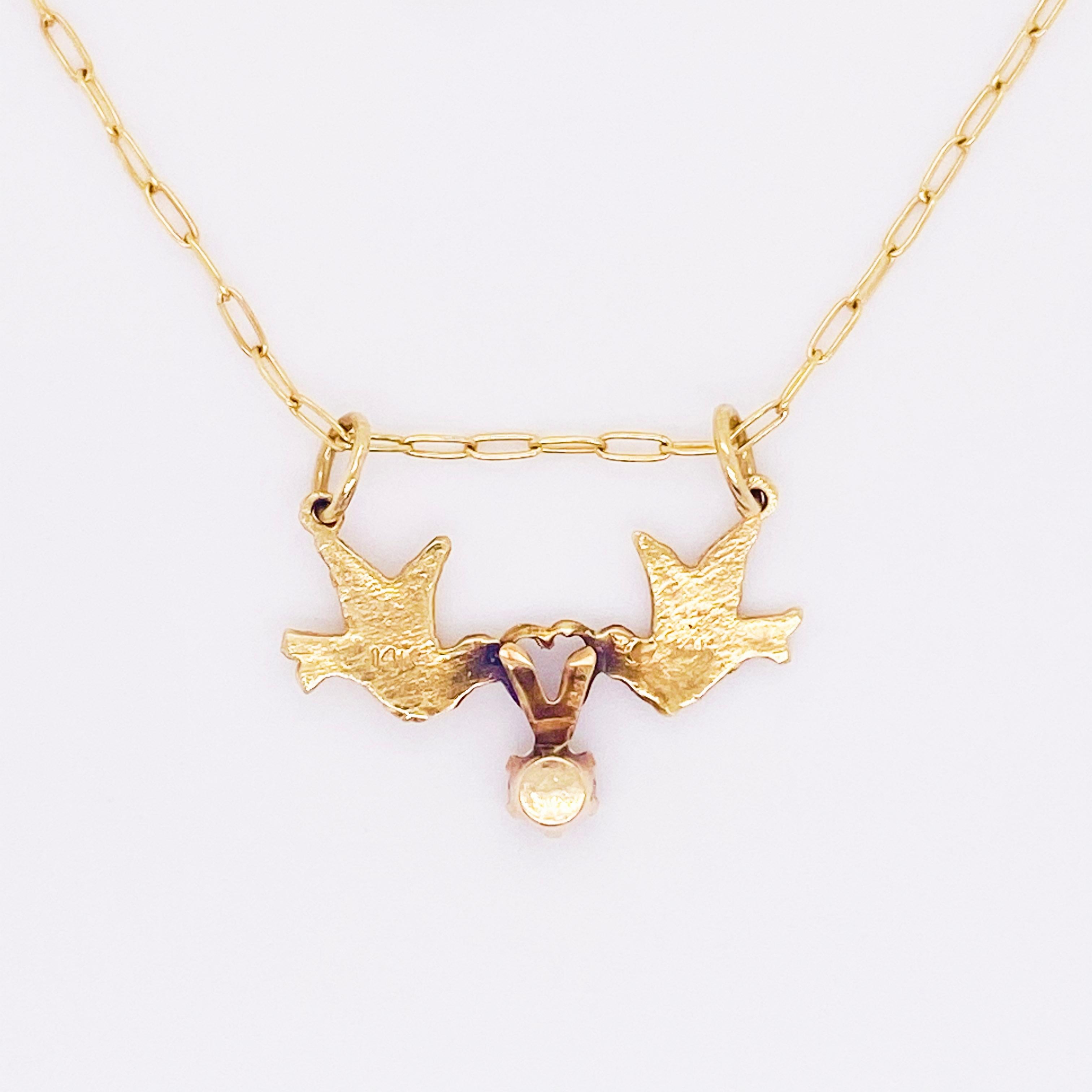 Love Bird Necklace, Diamond, 14 Karat Gold, Neckmess, Stackable Necklace, Estate In Excellent Condition In Austin, TX