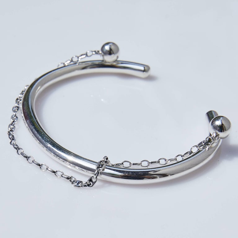 Contemporary Love Bracelet Arm Cuff Bangle Bracelet Chain Silver J Dauphin For Sale