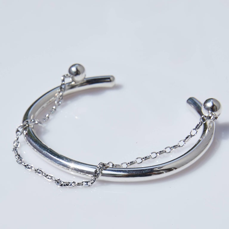 Round Cut Love Bracelet Arm Cuff Bangle Bracelet Chain Silver J Dauphin For Sale