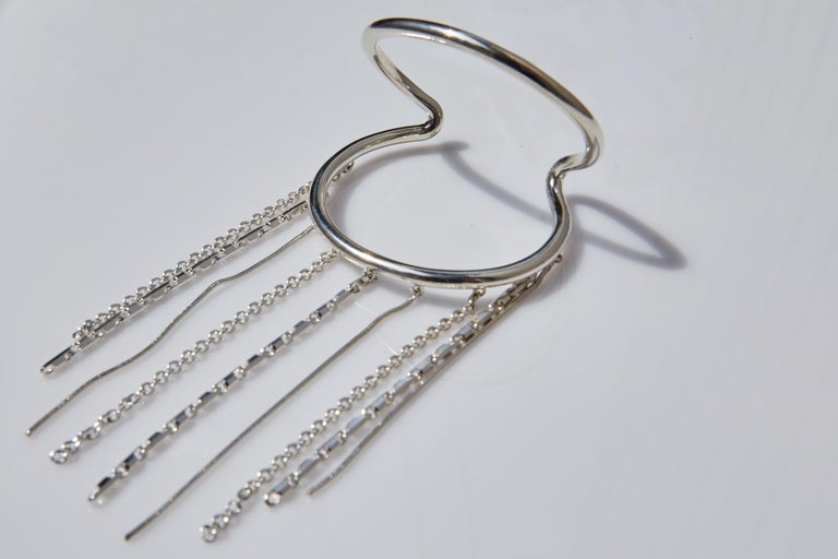 Contemporary Love Bracelet Statement Arm Cuff Bangle Bracelet Chain Silver J Dauphin For Sale