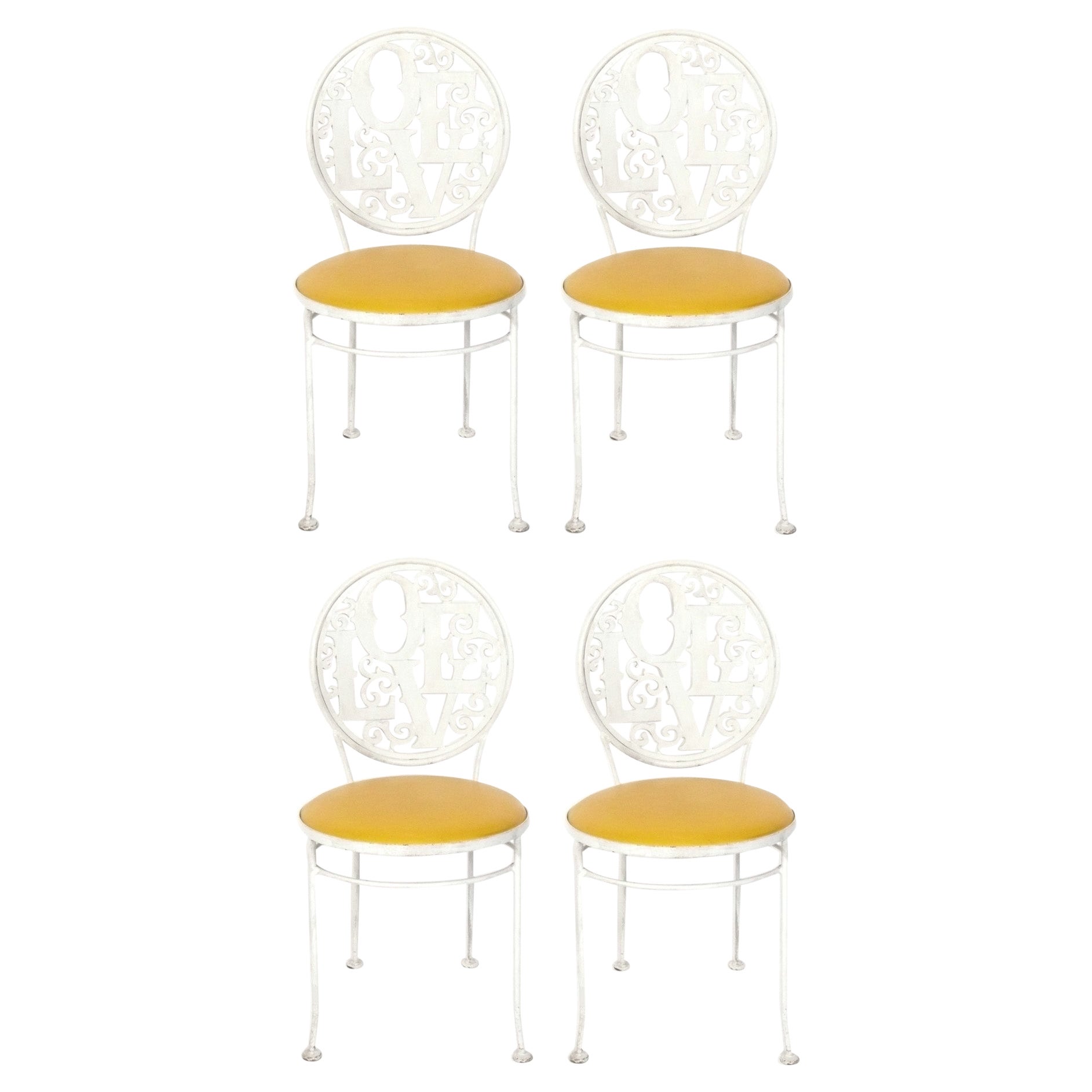 Love Chairs by Arthur Umanoff Mid Century Modern Iron Dining Patio Set of Four For Sale