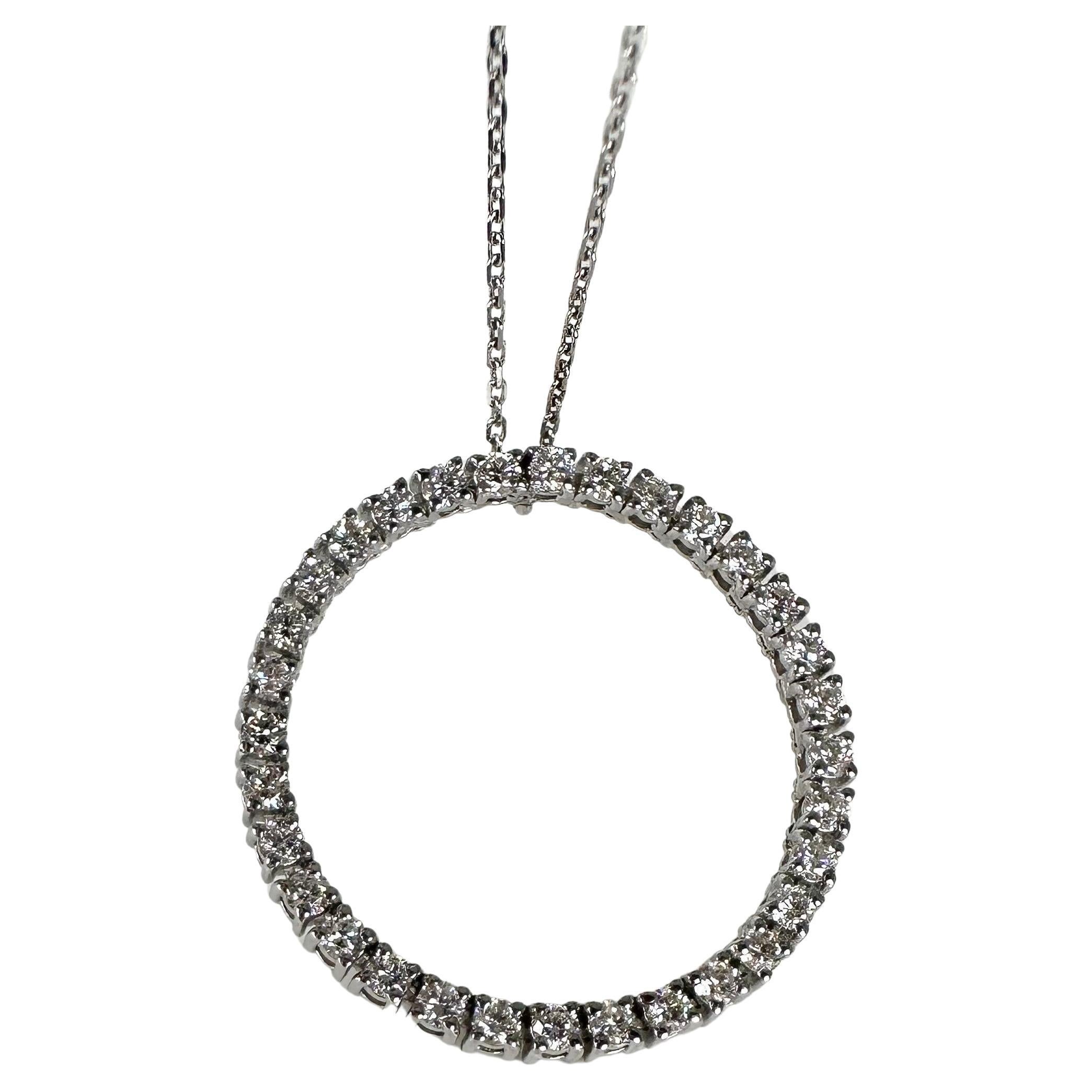 Love circle flexible diamond pendant necklace unique 14KT gold 0.96ct