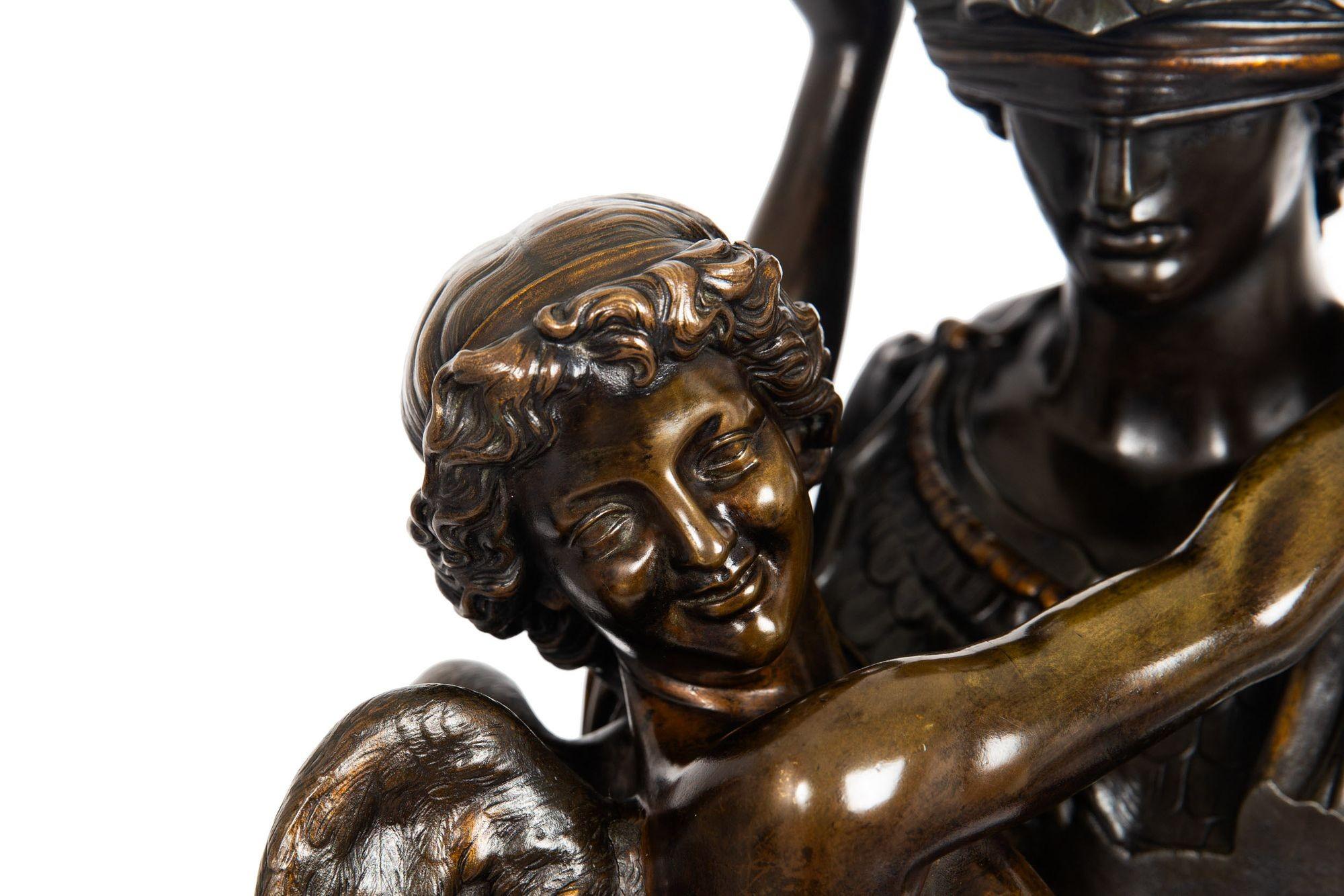 “Love Conquers” French Bronze Sculpture by Felix Sanzel circa 1870 For Sale 7
