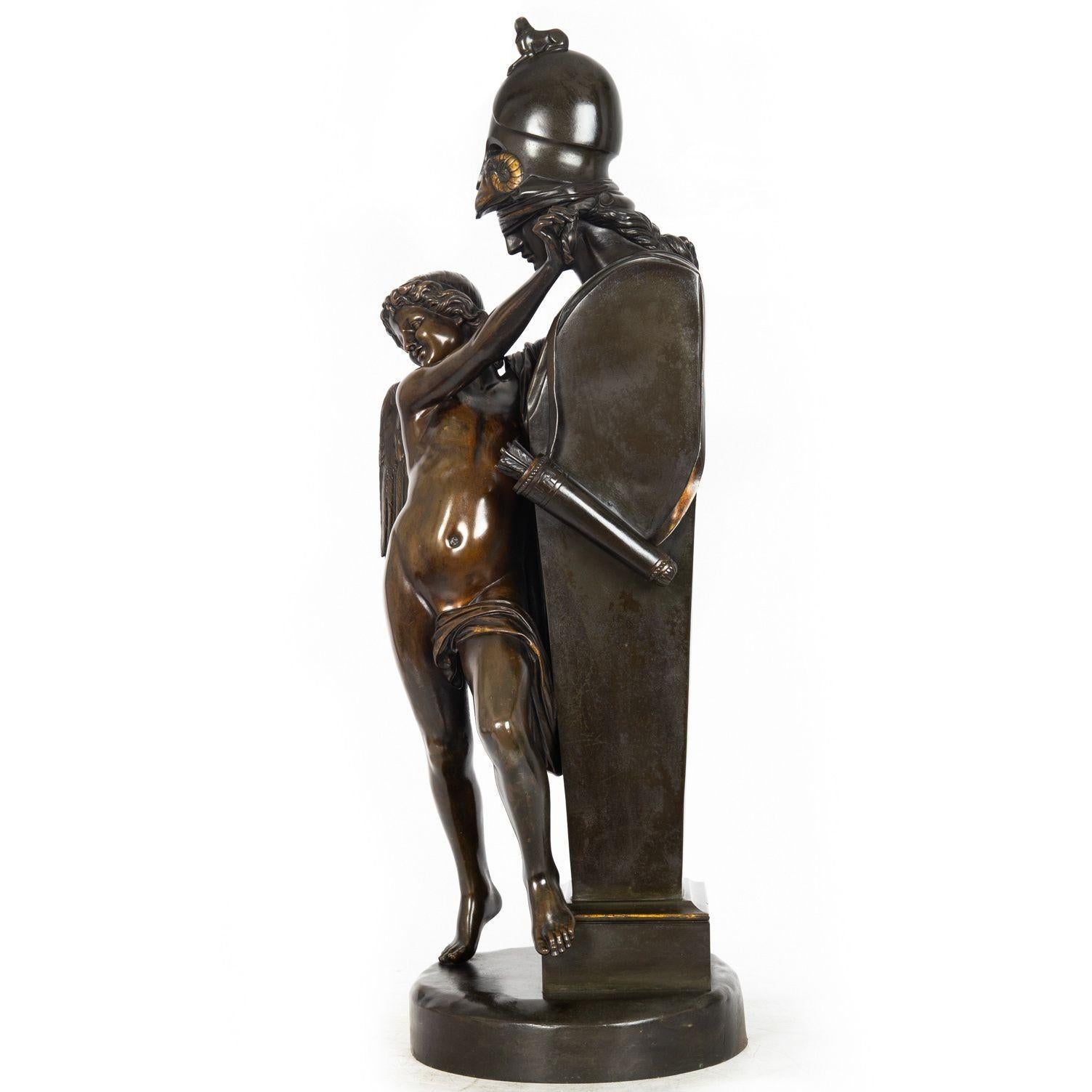 Liebe erobert französische Bronze-Skulptur von Felix Sanzel um 1870 (Romantik) im Angebot