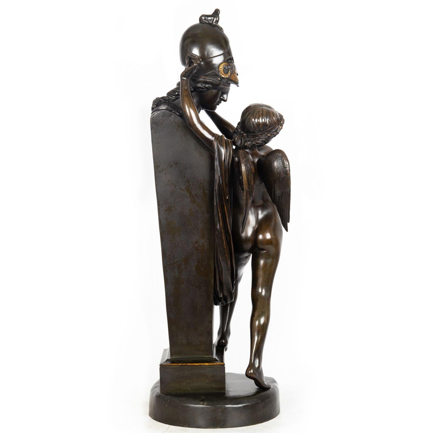 Liebe erobert französische Bronze-Skulptur von Felix Sanzel um 1870 (Französisch) im Angebot