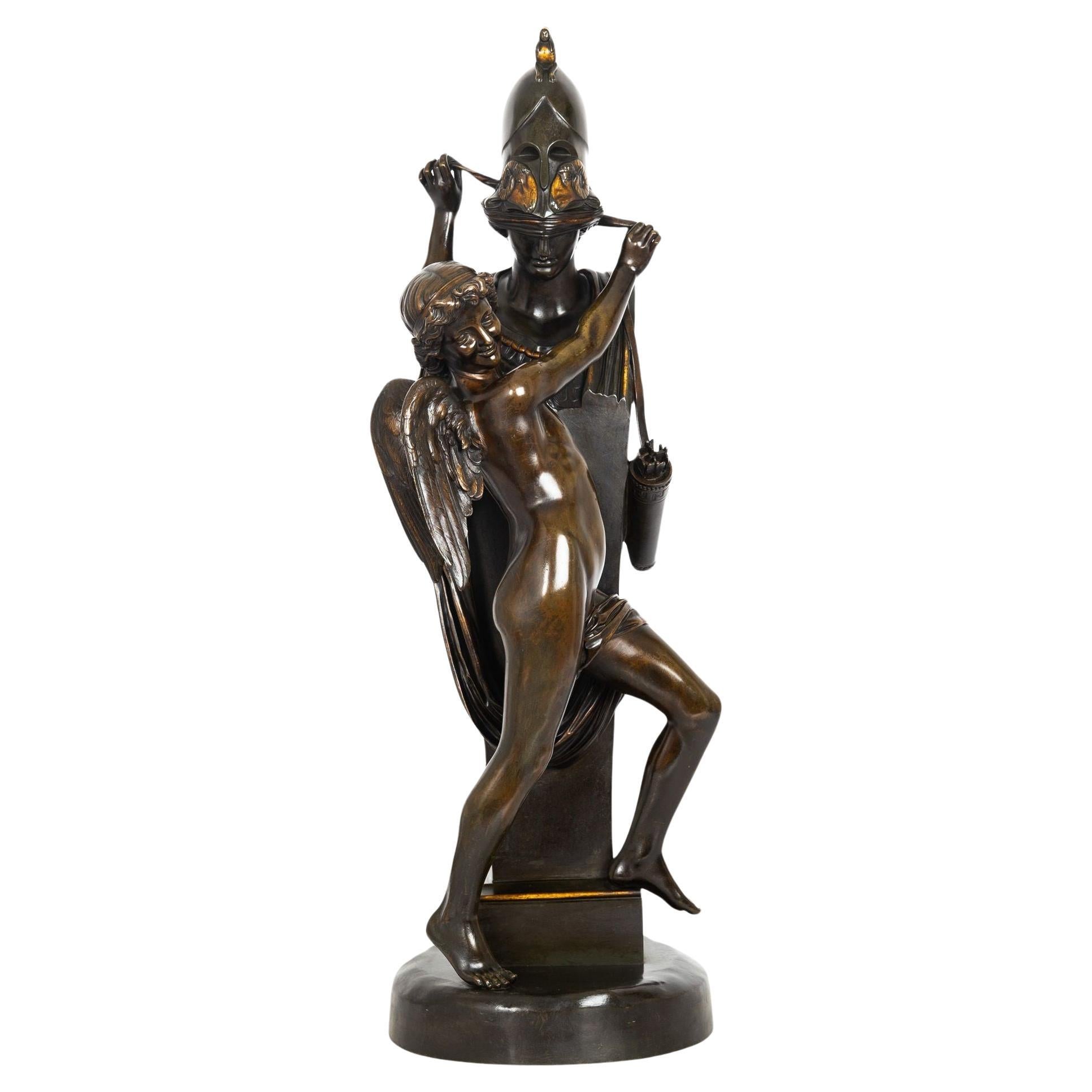 “Love Conquers” French Bronze Sculpture by Felix Sanzel circa 1870