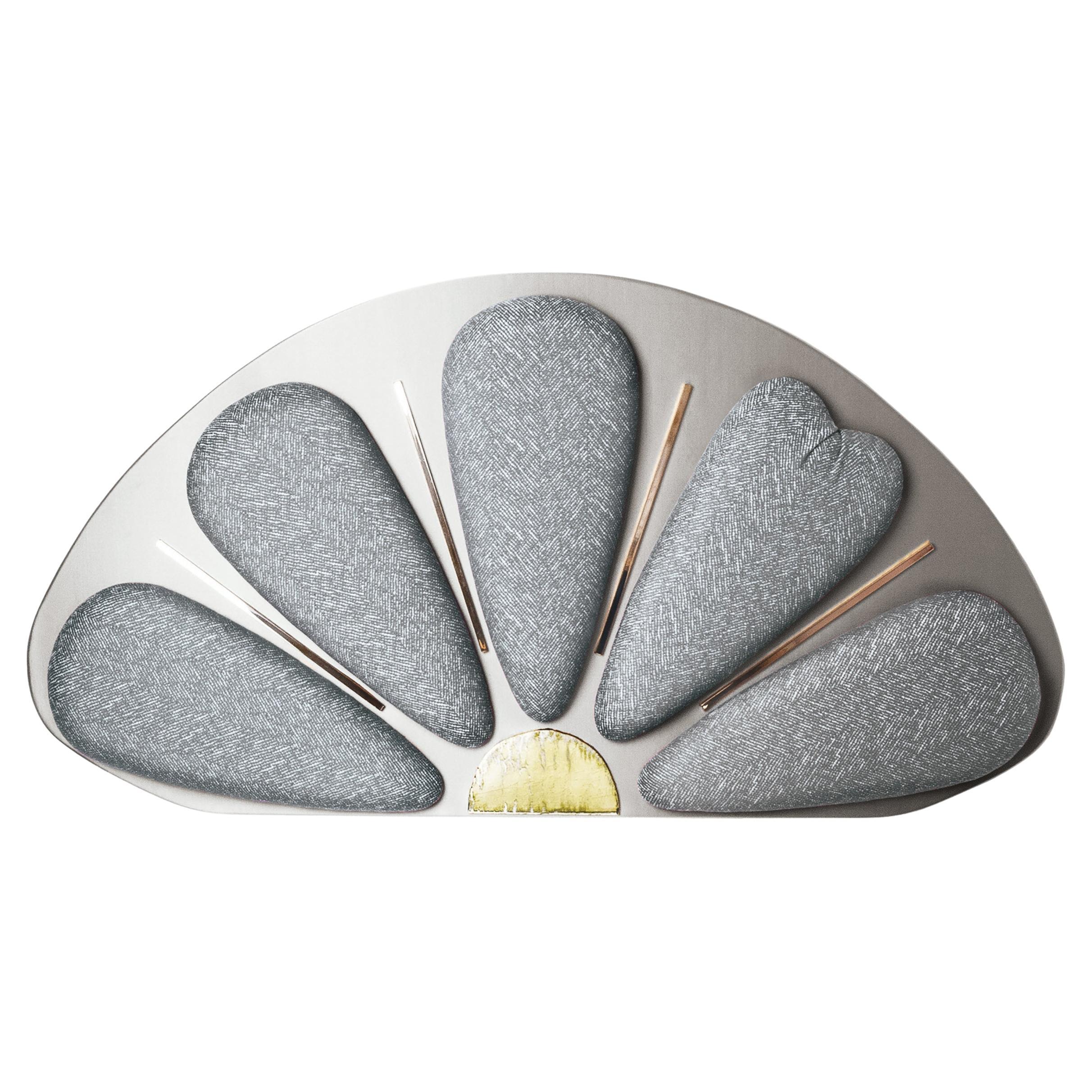 "MamaLove" Contemporary Head Board 160 Grey Earbone Wool Pillows Silvered Glass For Sale