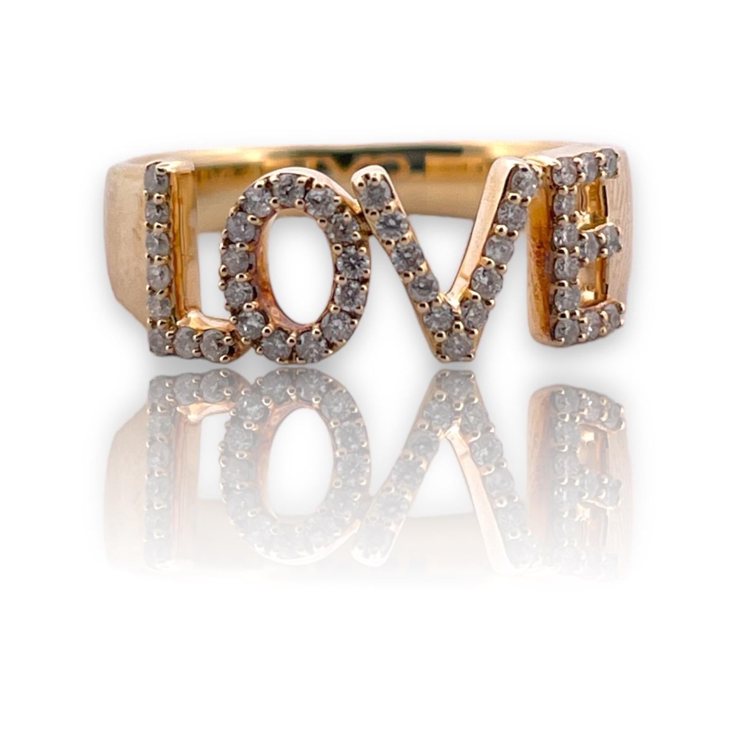 Women's or Men's LOVE Design Natural Diamond Ring in 14K Gold For Sale