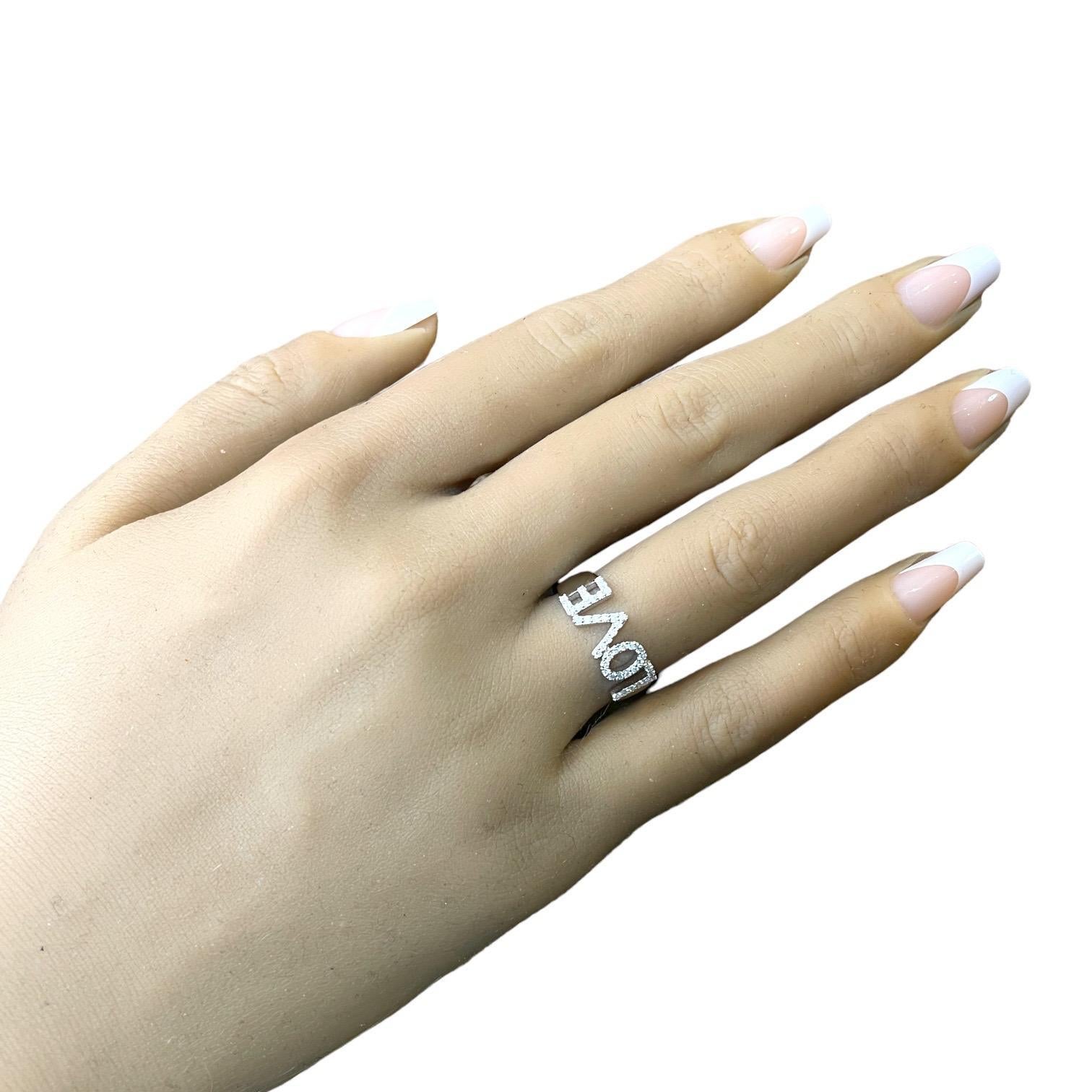 Women's LOVE Design Natural Diamond Ring in 14K Gold For Sale