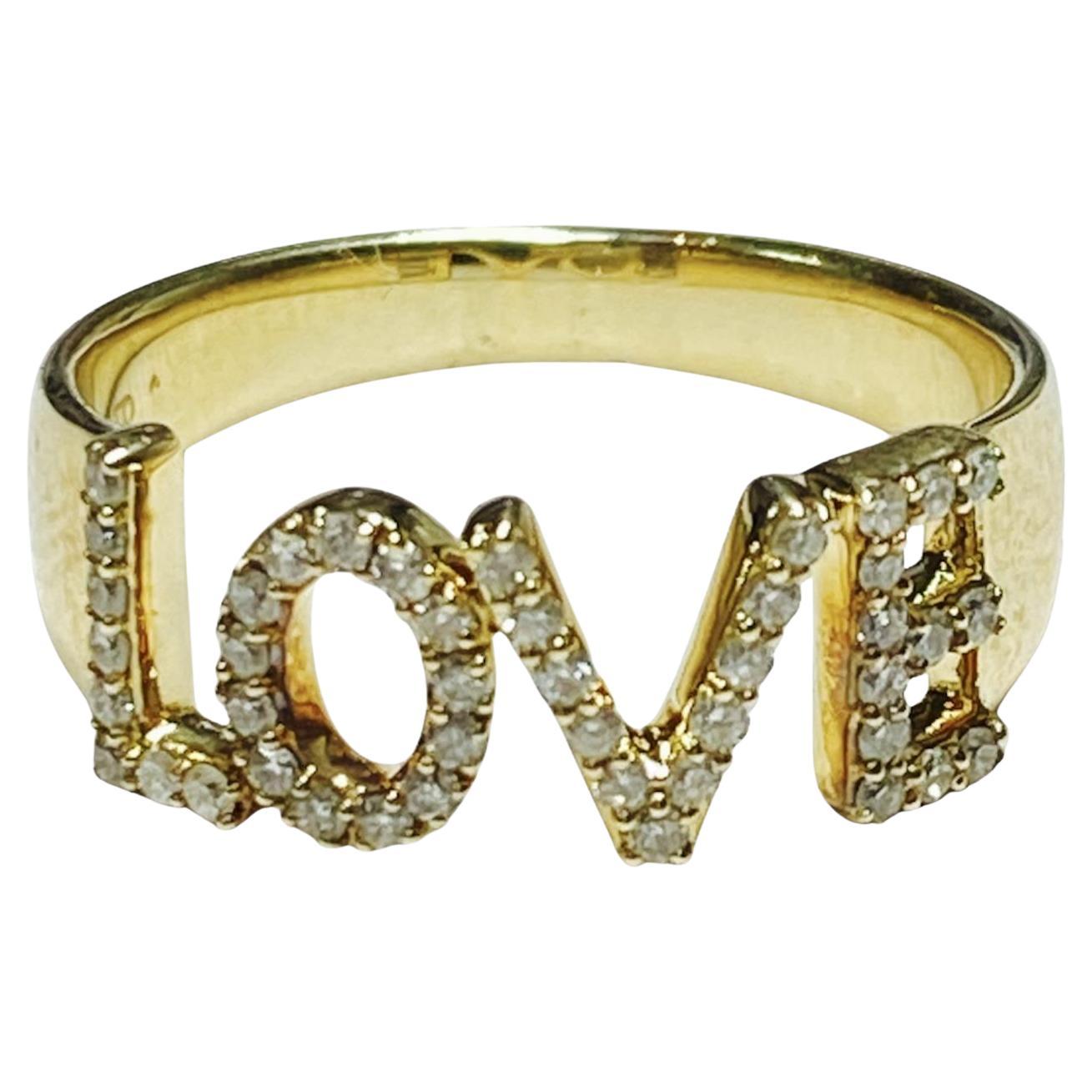 LOVE Design Natural Diamond Ring in 14K Gold For Sale