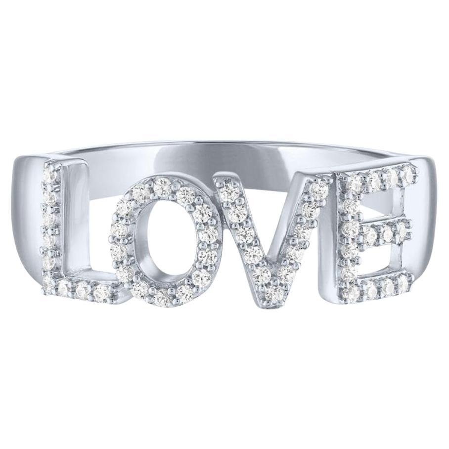 LOVE Design Natural Diamond Ring in 14K Gold For Sale